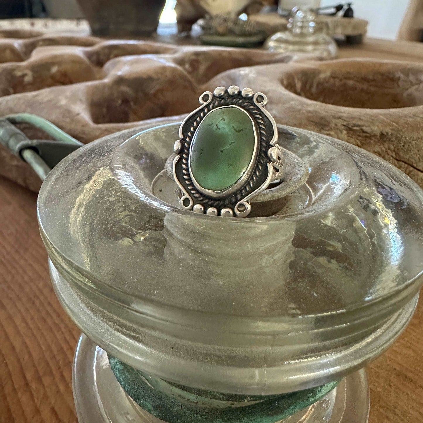 Vintage Navajo sterling silver Ring with blue-green turquoise stone
