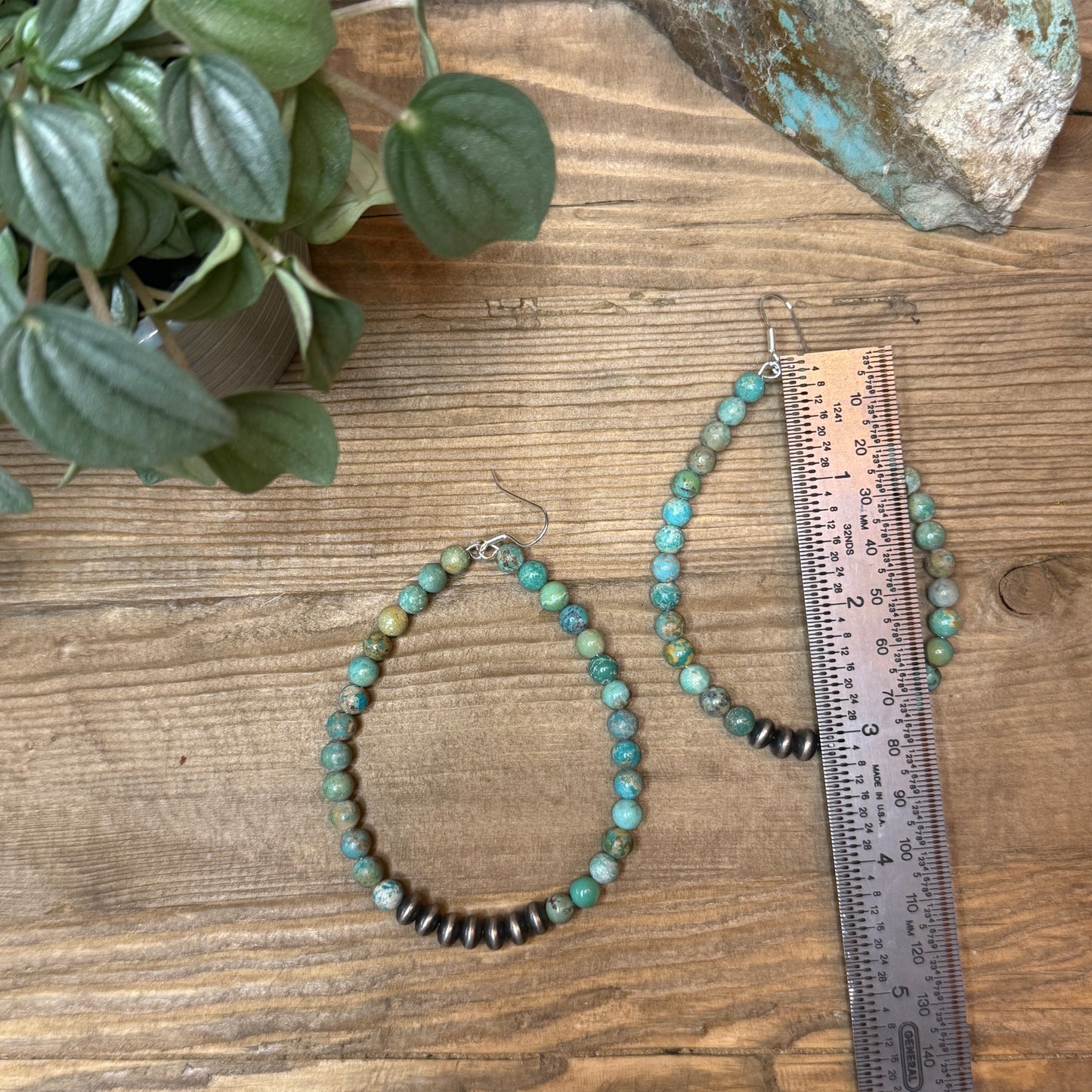 Big Turquoise Hoop Earrings with Sterling Saucer Pearls