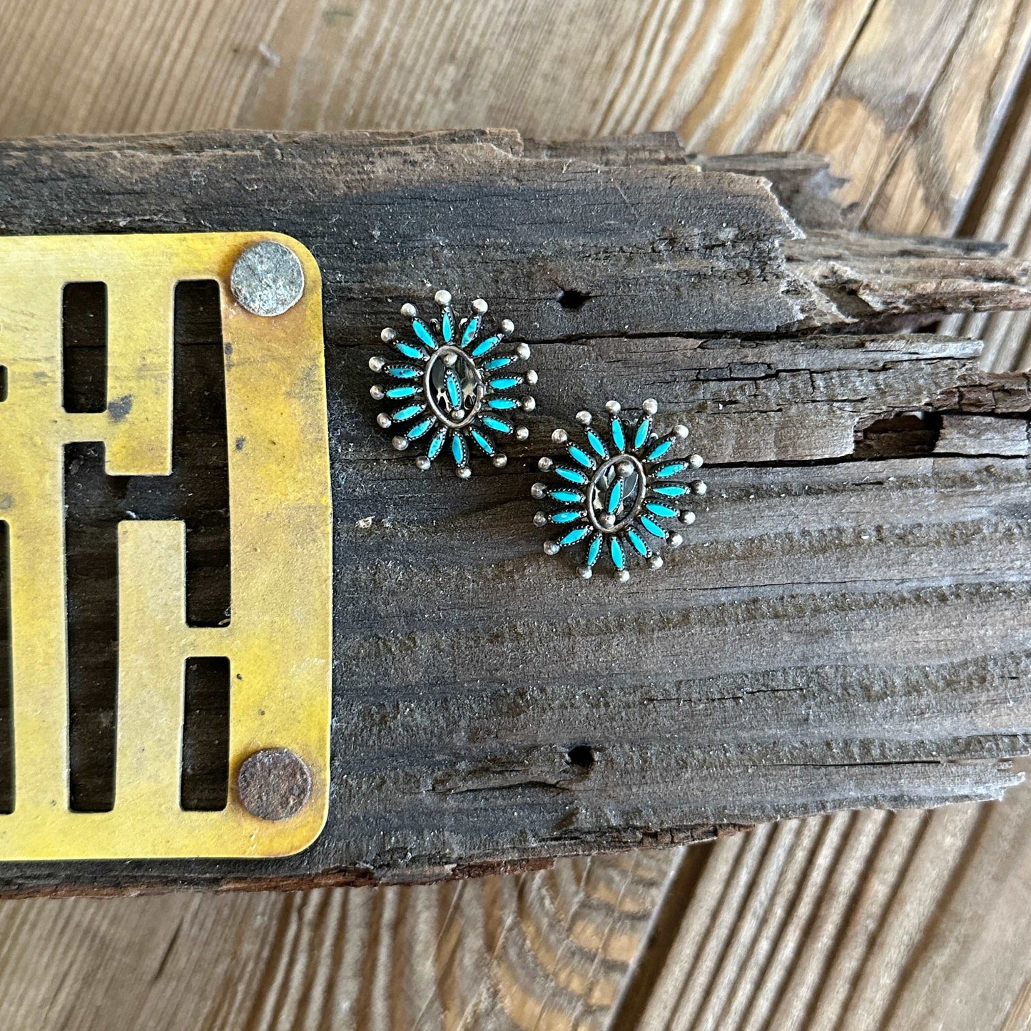 Vintage Zuni Clip-On Petit Point Turquoise Sterling Silver Earrings - High Voltage Ranch