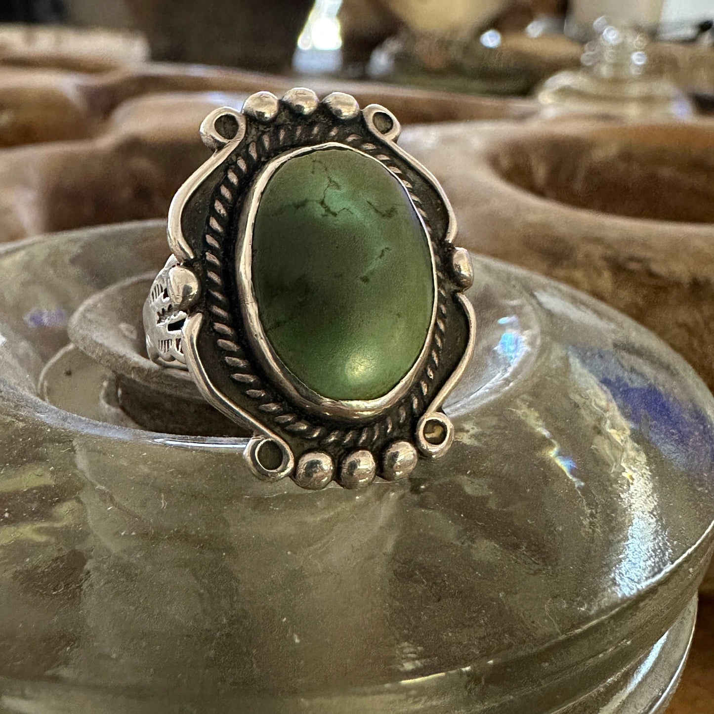 Size 7.75 Vintage Navajo Turquoise Silver Ring