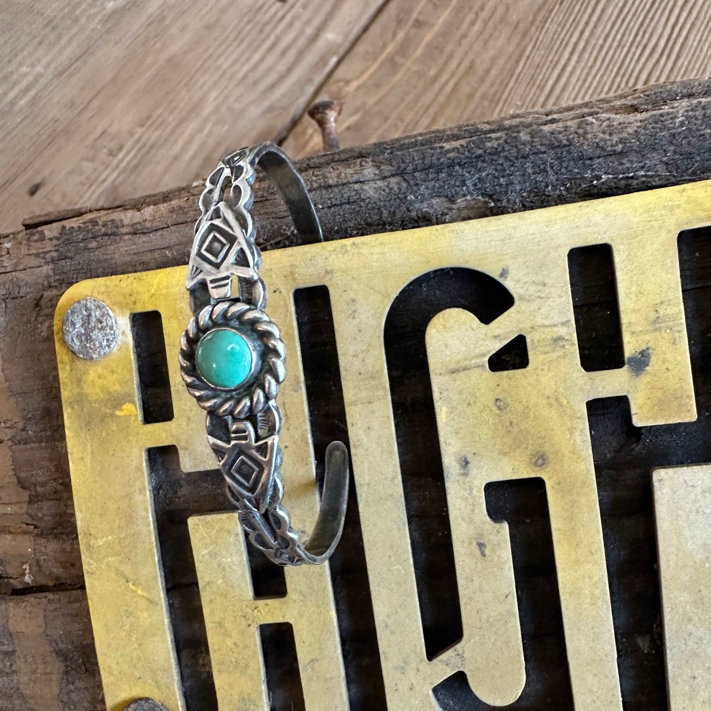 Petite Vintage Harvey Era Navajo Sterling Silver Turquoise Cuff Bracelet - High Voltage Ranch