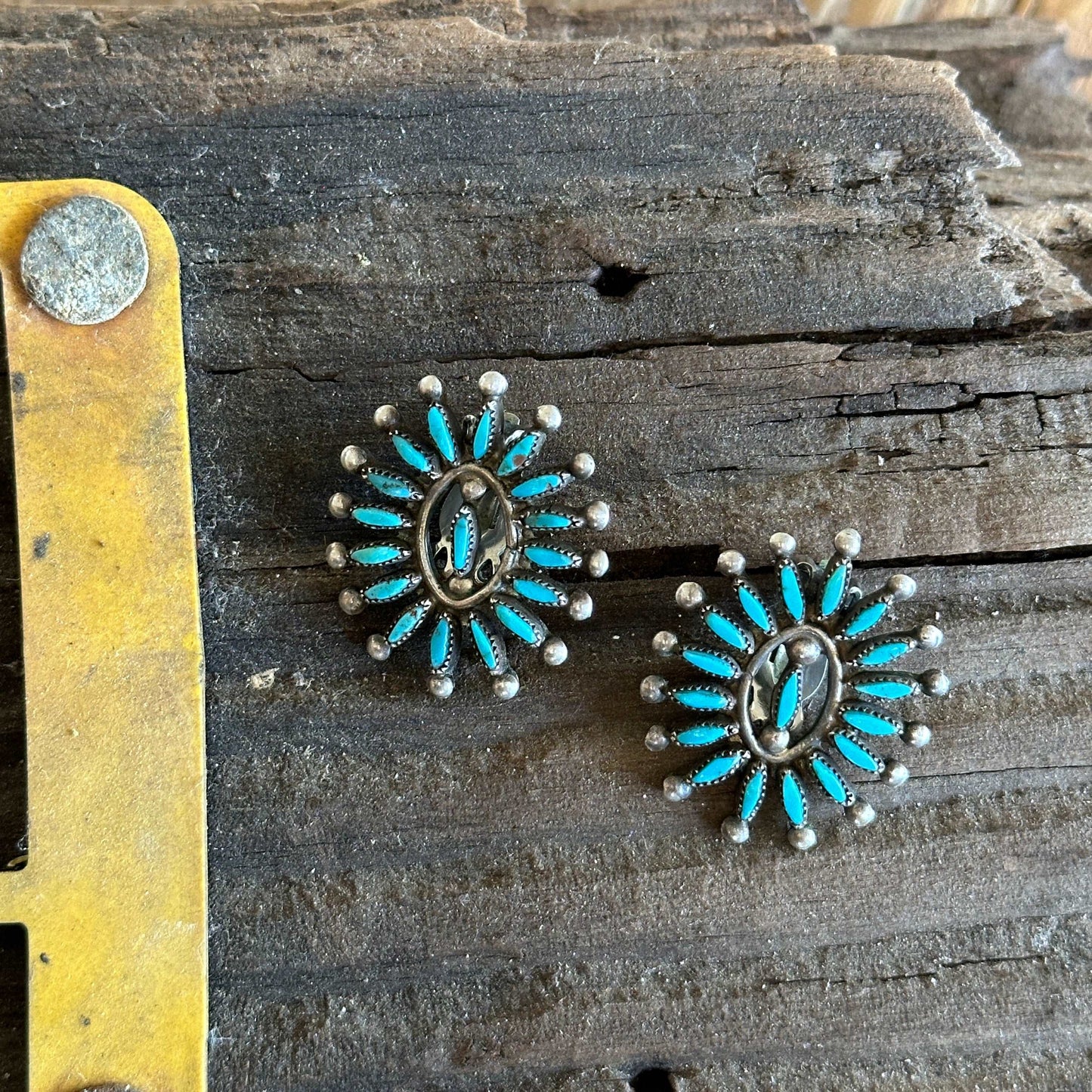 Vintage Zuni Clip-On Petit Point Turquoise Sterling Silver Earrings - High Voltage Ranch