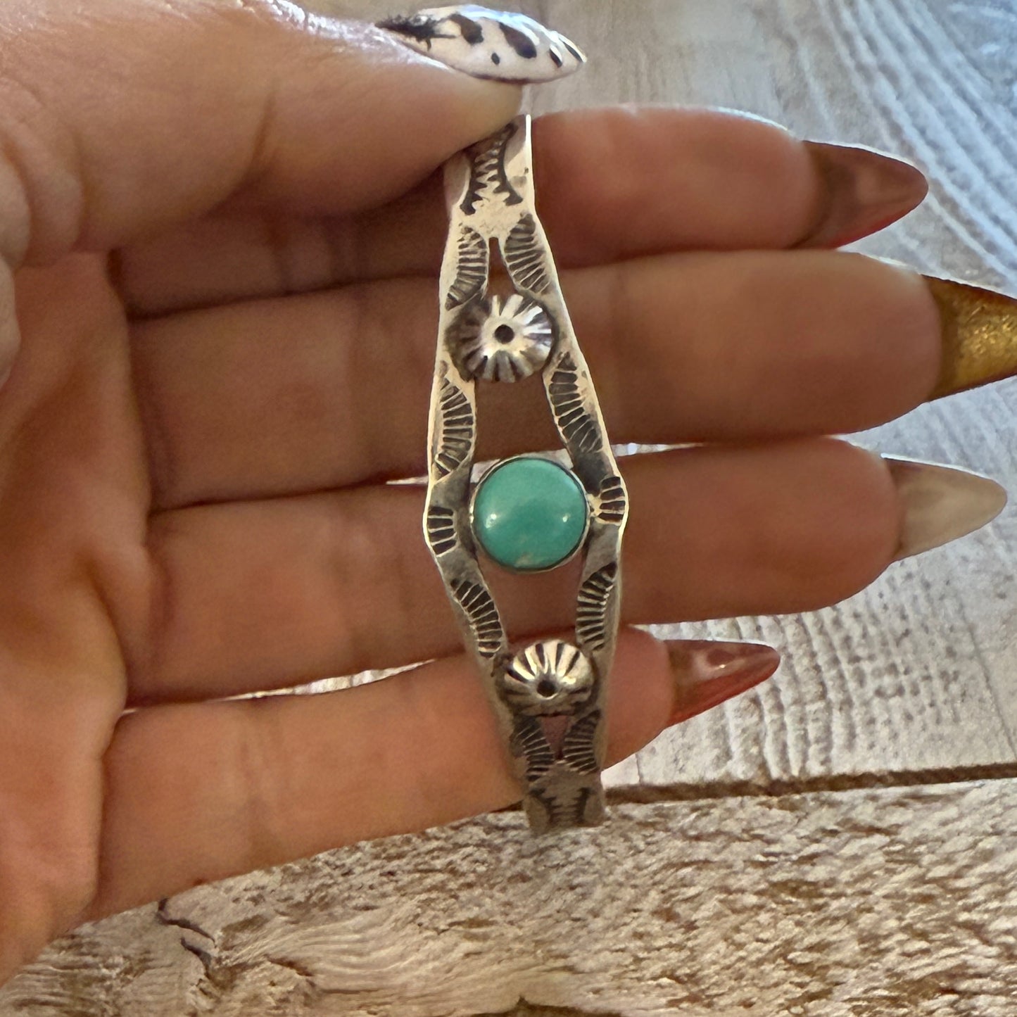 Vintage Fred Harvey Era Sterling Silver Turquoise Cuff Bracelet