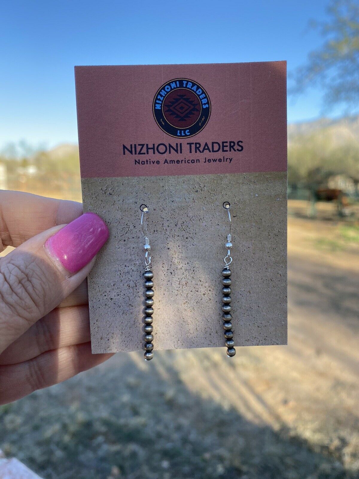 Navajo Sterling Silver 4mm Navajo Pearl Dangle Earrings 2”