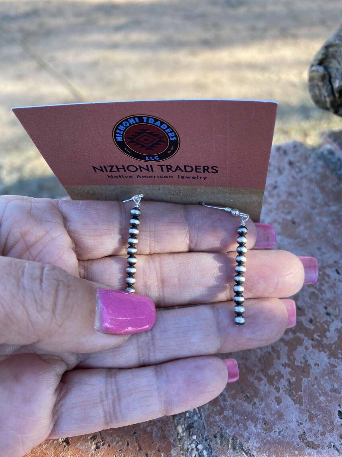 Navajo Sterling Silver 4mm Navajo Pearl Dangle Earrings 2”