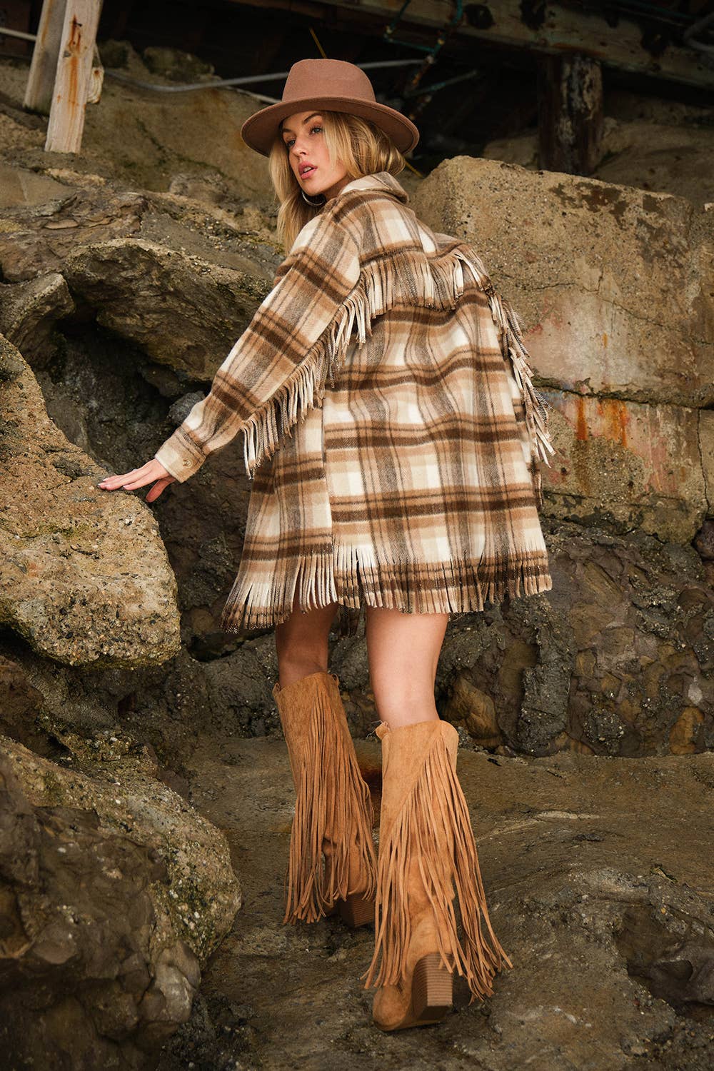 Brown Plaid Fringe Flannel Jacket