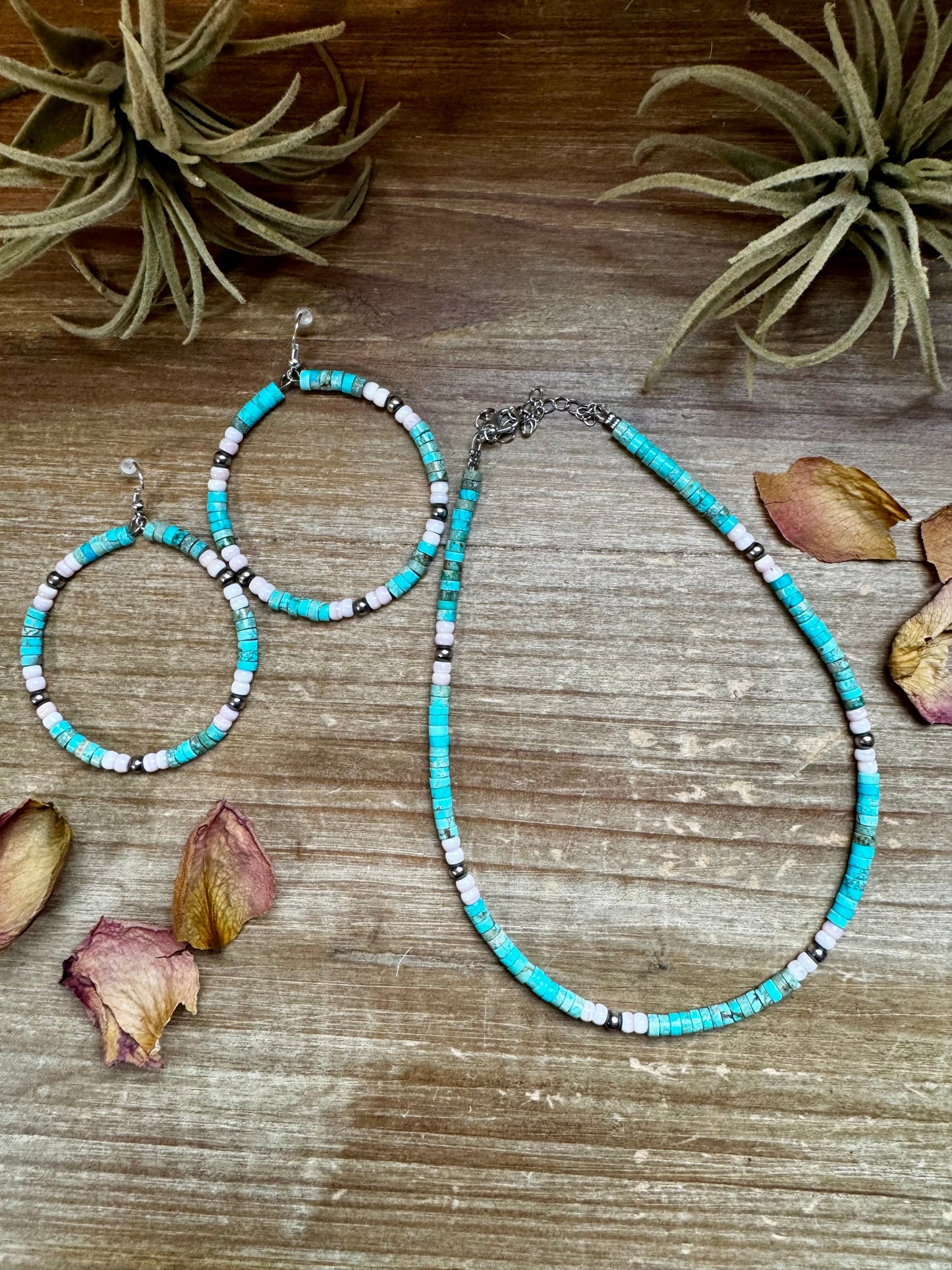 Variscite & Pink Conch Choker Necklace - 14”