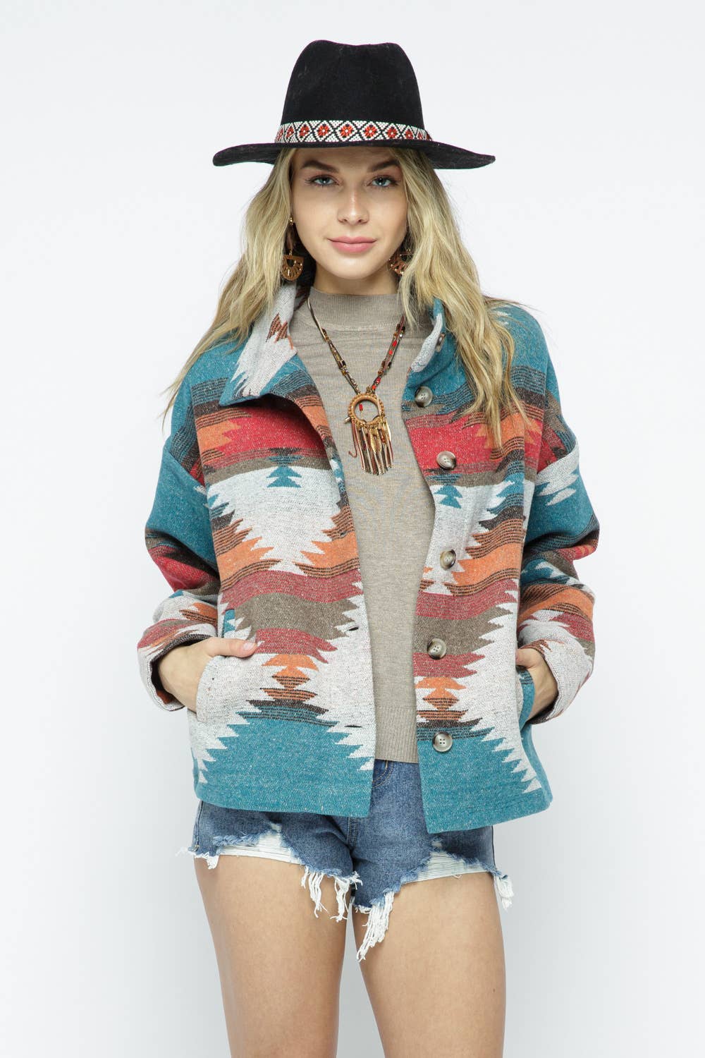 Soft Comfy Lightweight Aztec Pattern Jacket - High Voltage Ranch