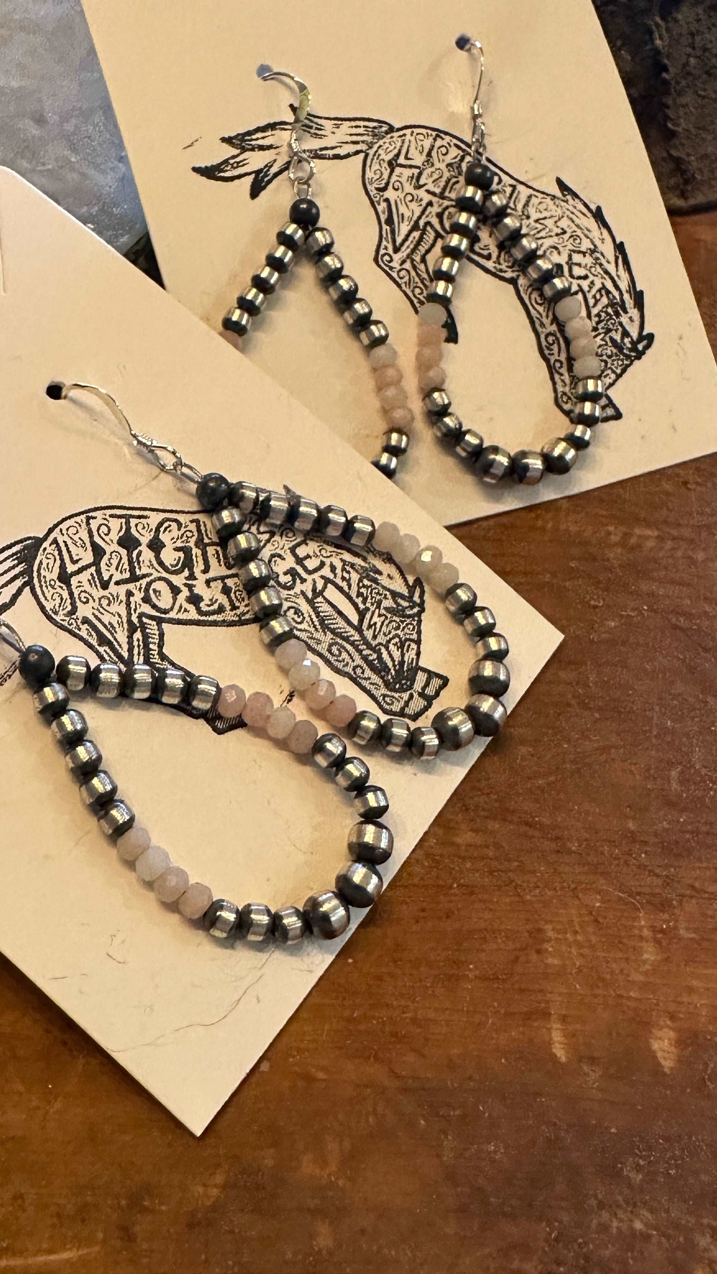 Navajo Sterling Silver and Pink Conch Pearl Bead Hoop Earrings