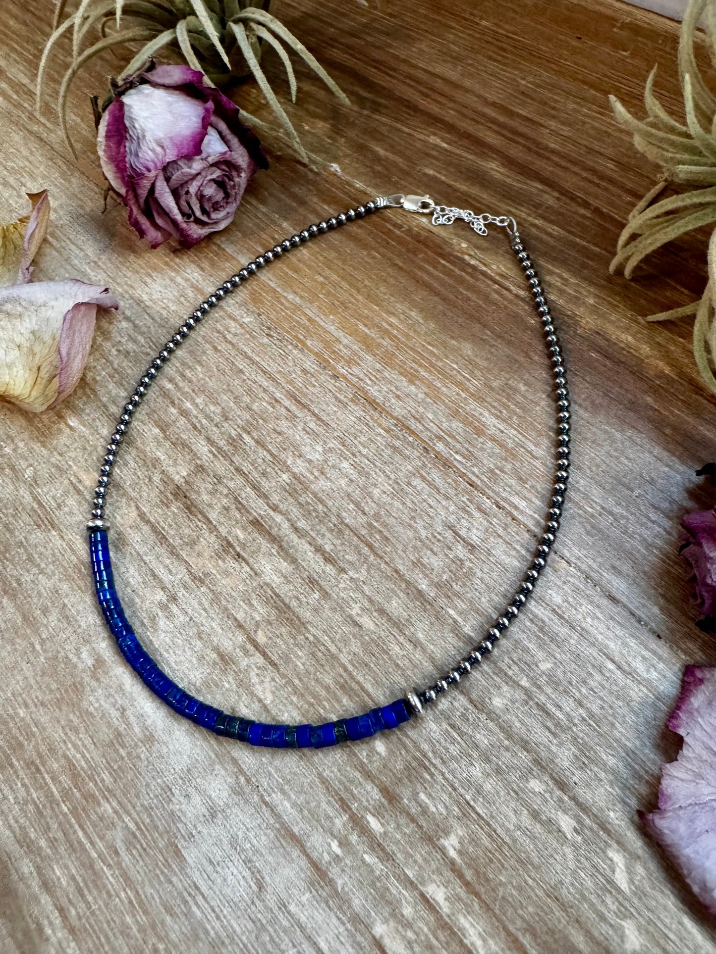 Lapis & Sterling Silver Pearl Choker Necklace