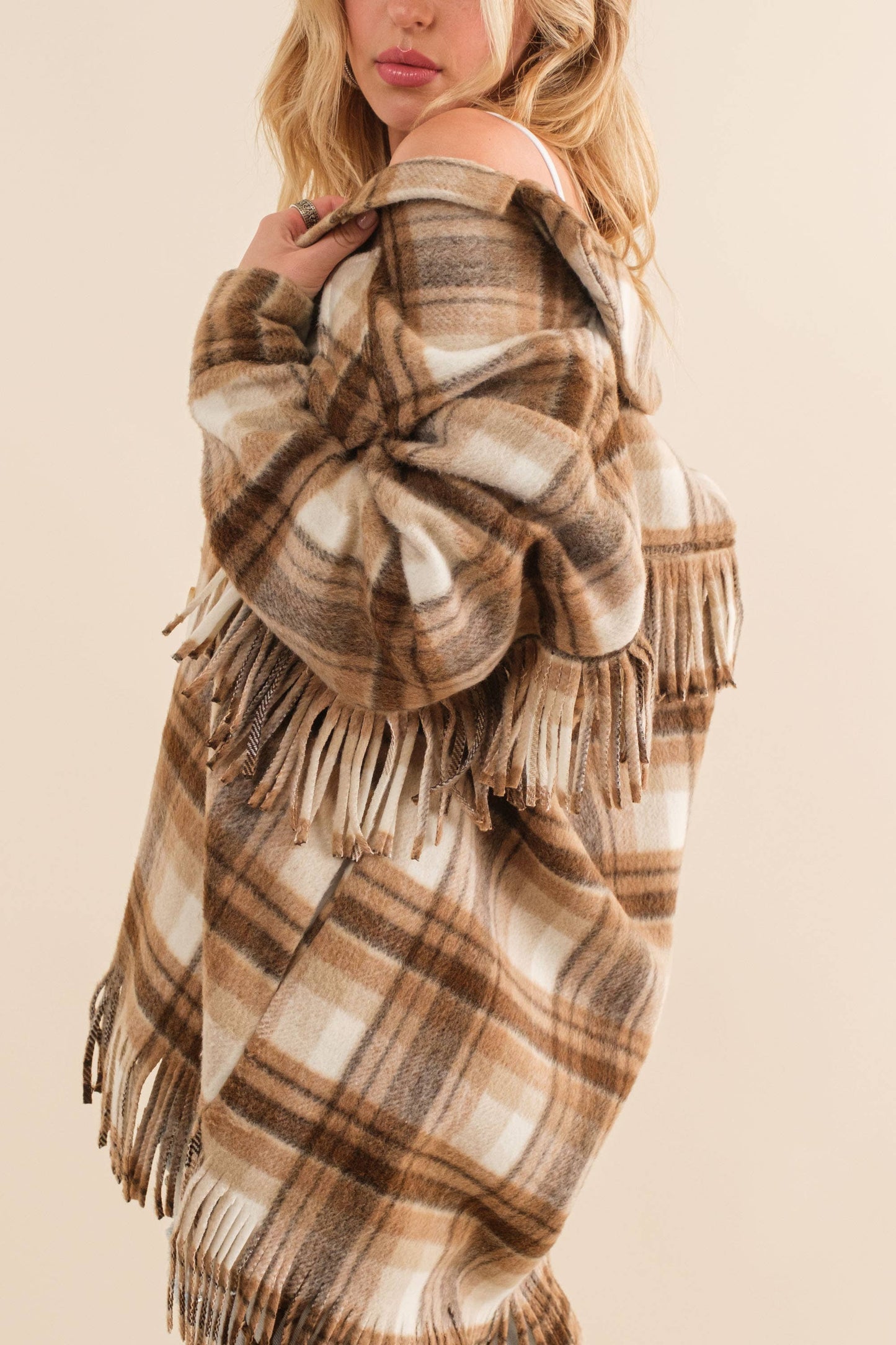 Brown Plaid Fringe Flannel Jacket