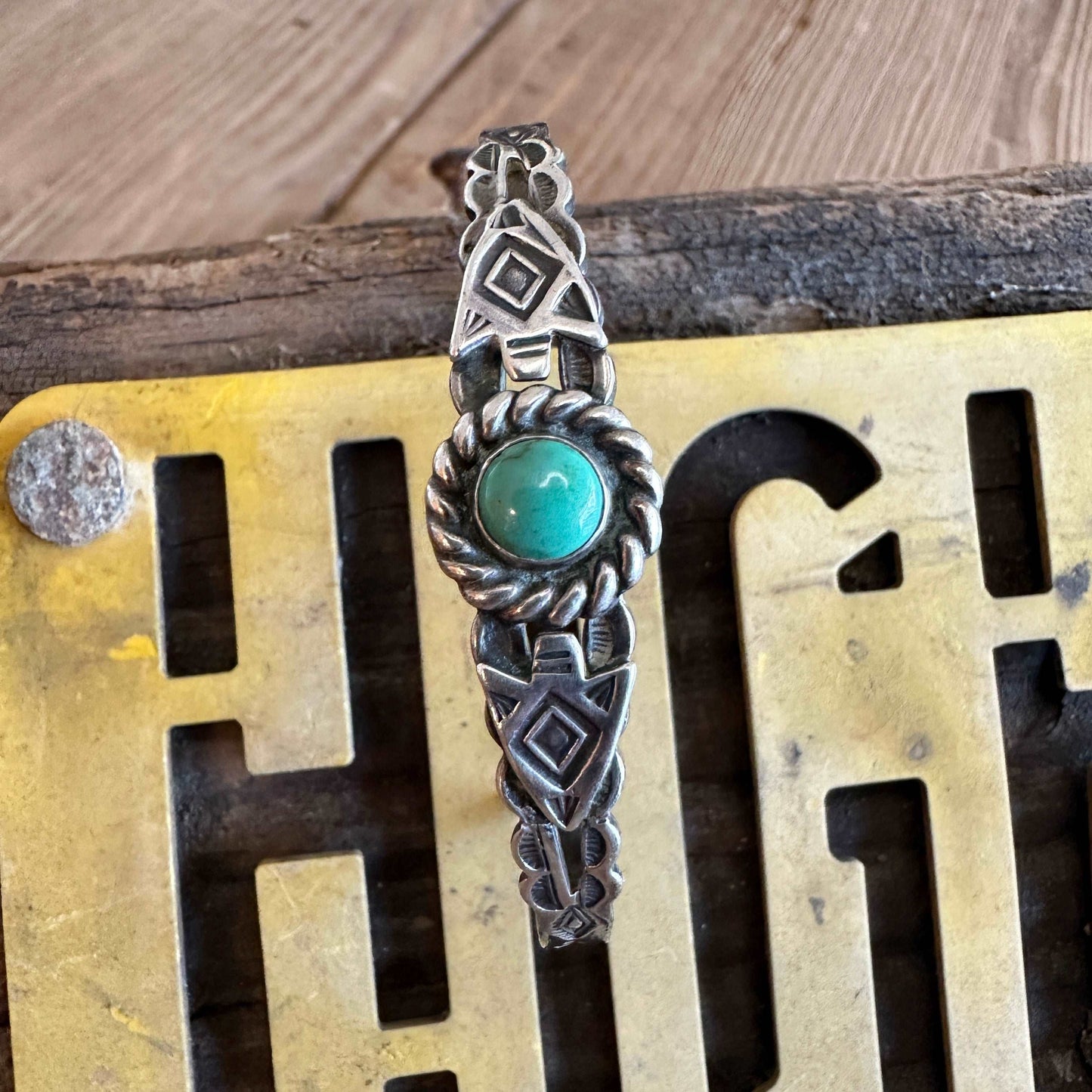 Petite Vintage Harvey Era Navajo Sterling Silver Turquoise Cuff Bracelet - High Voltage Ranch