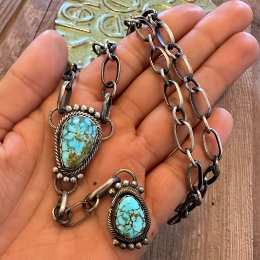 Navajo Sterling Silver Turquoise Lariat Necklace
