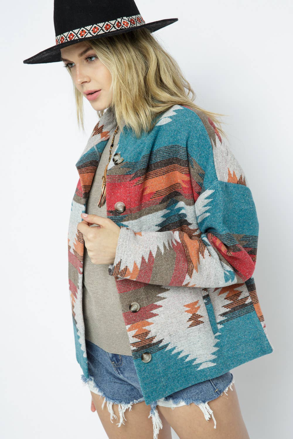Soft Comfy Lightweight Aztec Pattern Jacket - High Voltage Ranch