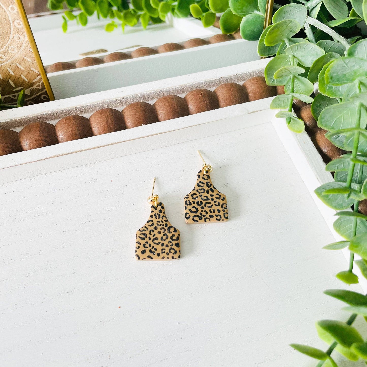 Western Cow Tag Leopard Print Earrings - High Voltage Ranch