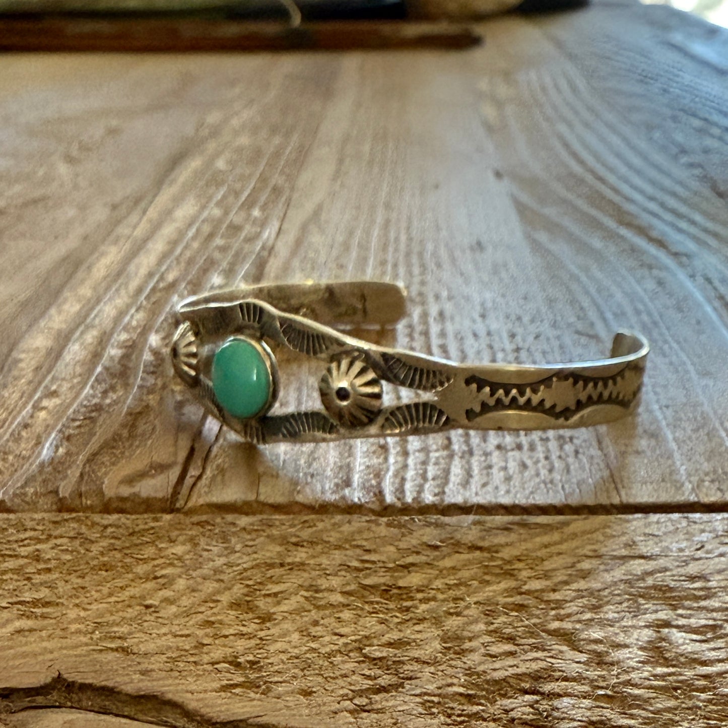 Vintage Fred Harvey Era Sterling Silver Turquoise Cuff Bracelet
