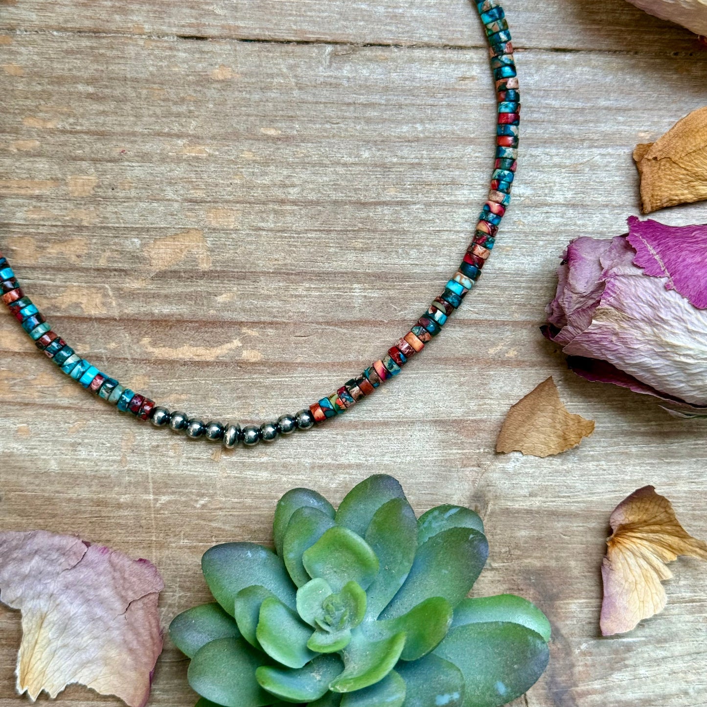 Pink Sea Sediment Jasper Choker with Sterling Silver Pearls - 14”