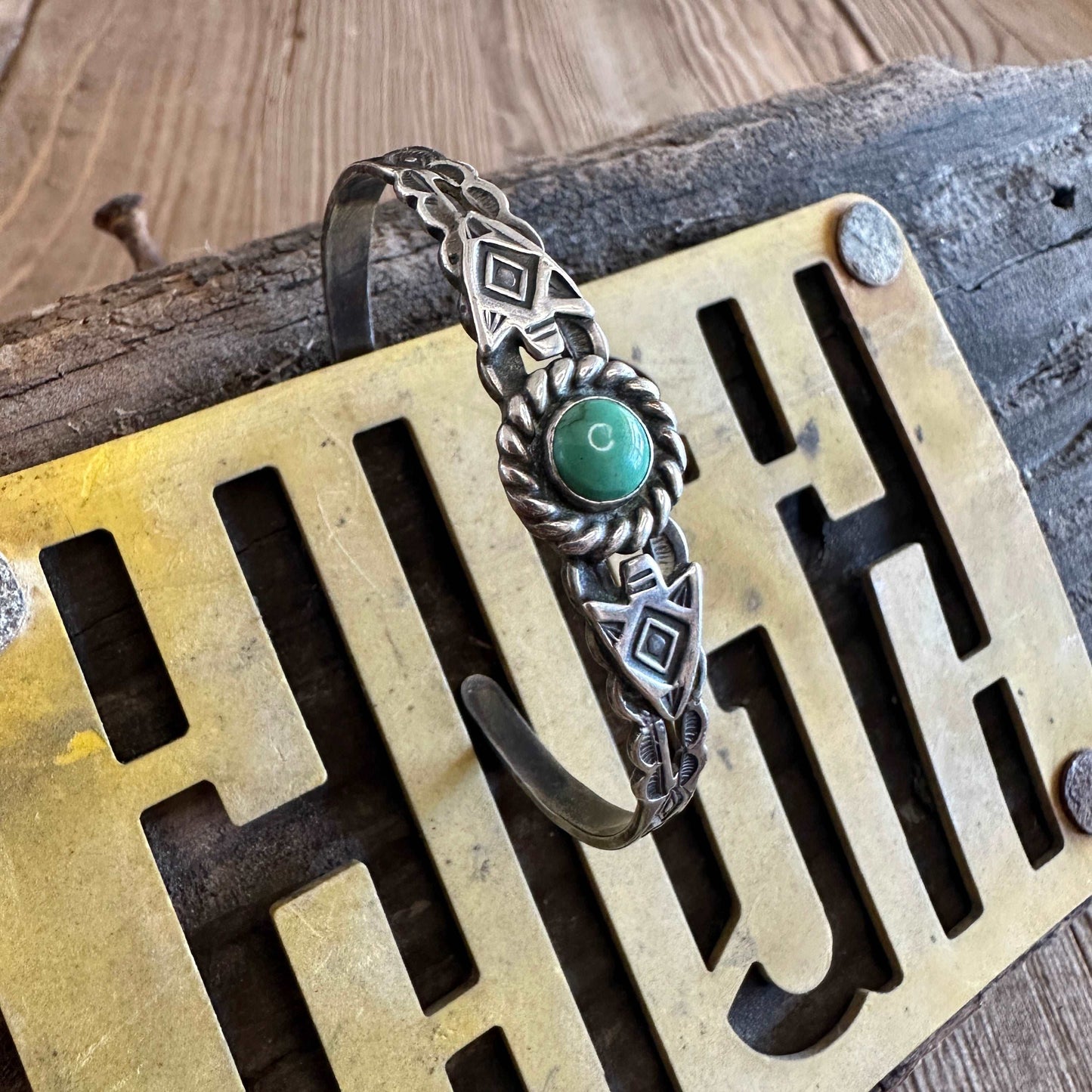Petite Vintage Harvey Era Navajo Sterling Silver Turquoise Cuff Bracelet - High Voltage Ranch