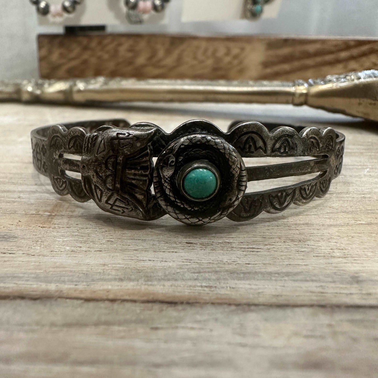 Harvey Era Navajo Sterling Silver Turquoise Cuff Bracelet - High Voltage Ranch