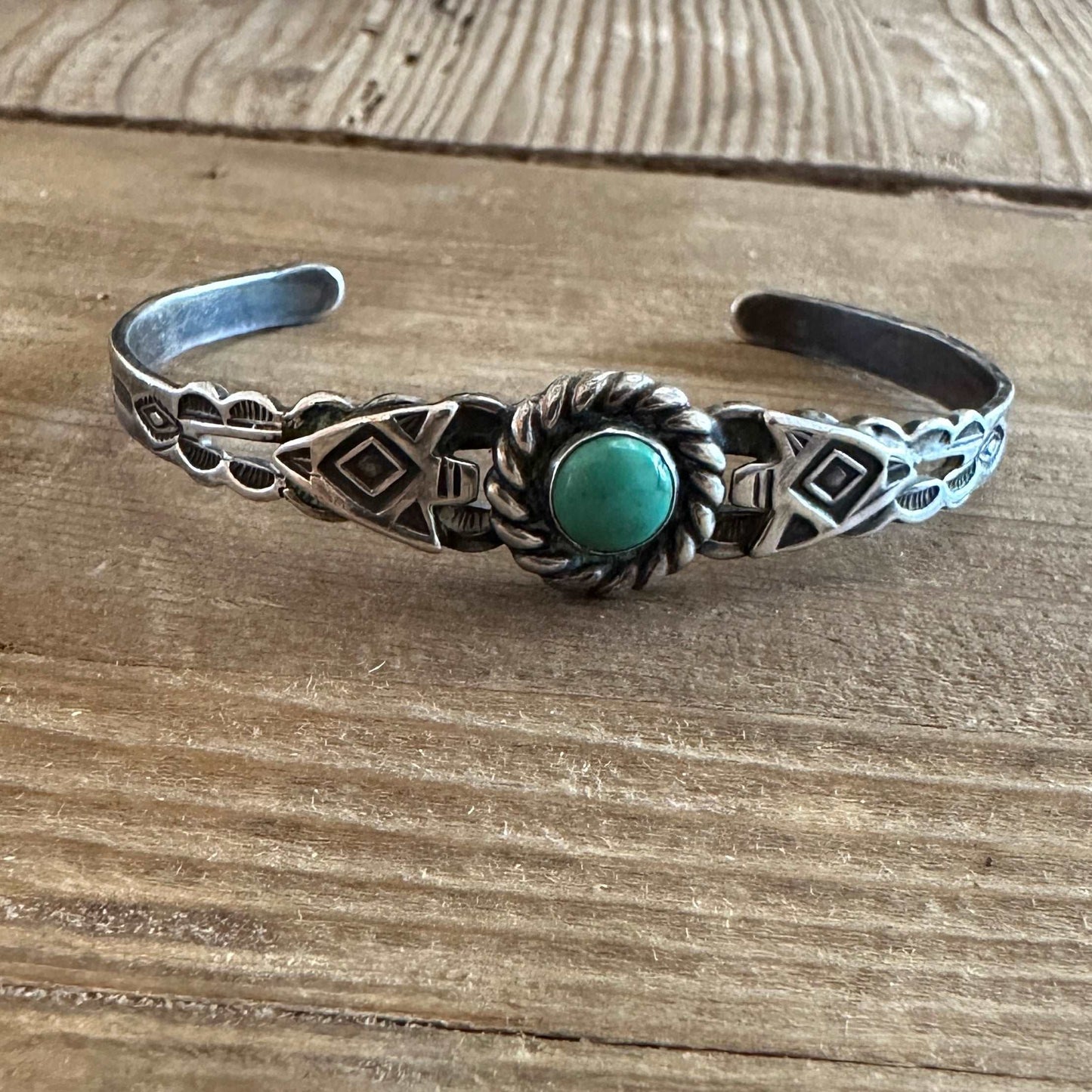 Petite Vintage Harvey Era Navajo Sterling Silver Turquoise Cuff Bracelet - High Voltage Ranch