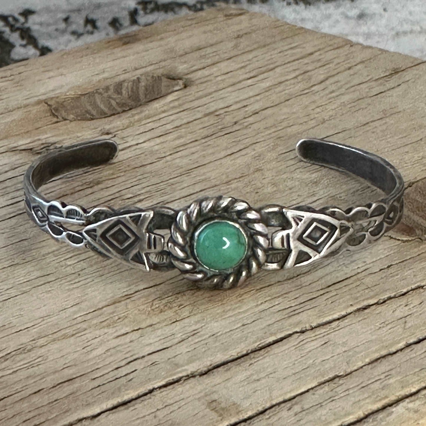 Petite Vintage Harvey Era Navajo Sterling Silver Turquoise Cuff Bracelet - High Voltage Ranch