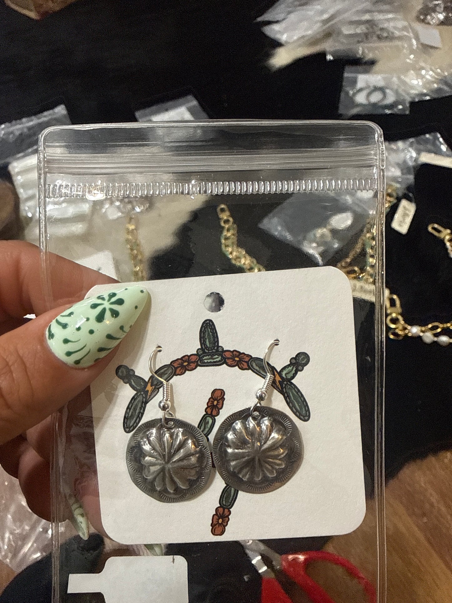 Sterling Silver Concho Dangle Earrings