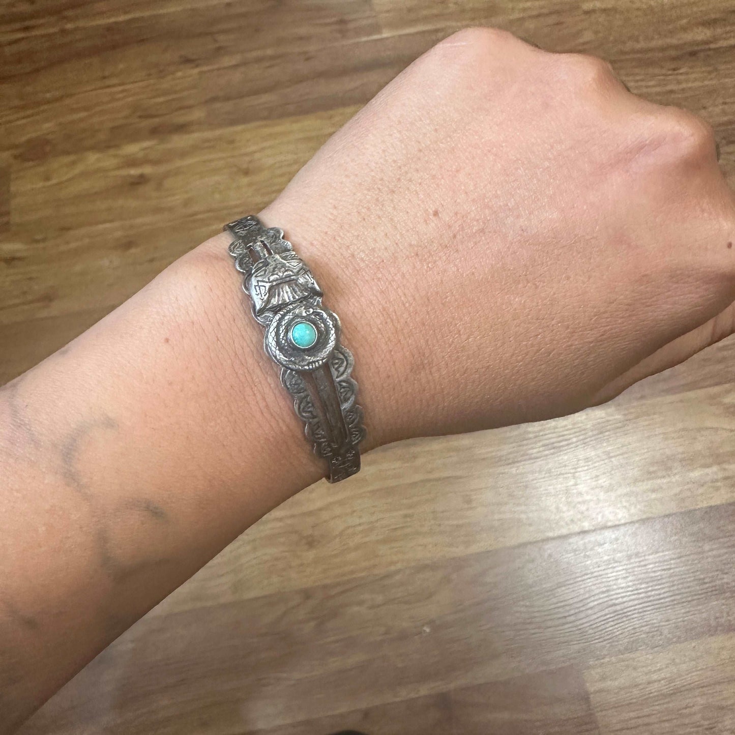 Harvey Era Navajo Sterling Silver Turquoise Cuff Bracelet - High Voltage Ranch