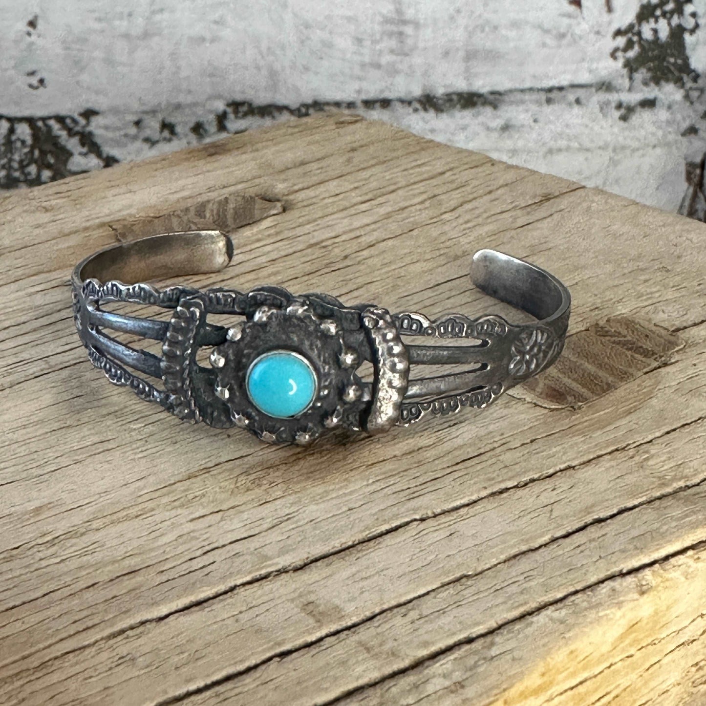 Harvey Era Navajo Sterling Silver Turquoise Cuff Bracelet - High Voltage Ranch