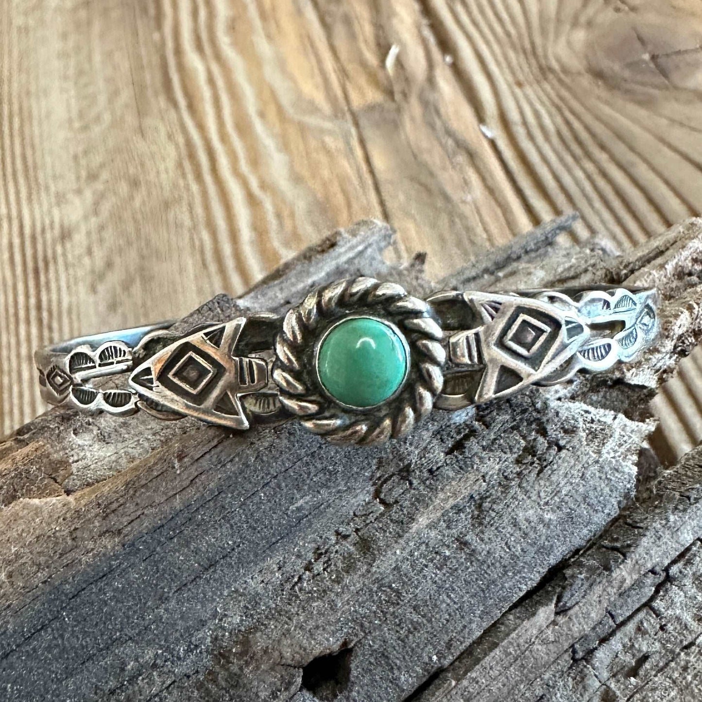 Petite Vintage Harvey Era Navajo Sterling Silver Turquoise Cuff Bracelet - High Voltage Ranch
