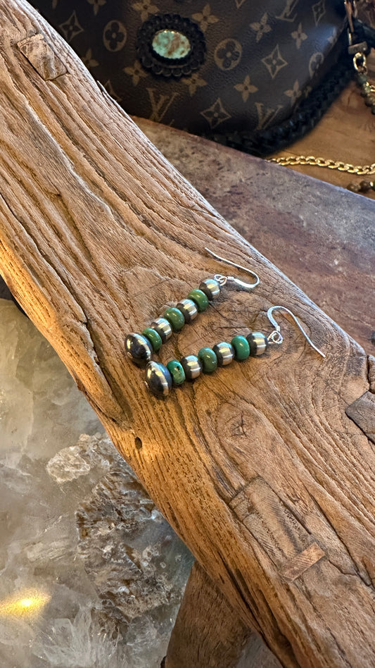 Navajo Turquoise & Sterling Silver Pearl Beaded Dangle Earrings Nizhoni Traders LLC