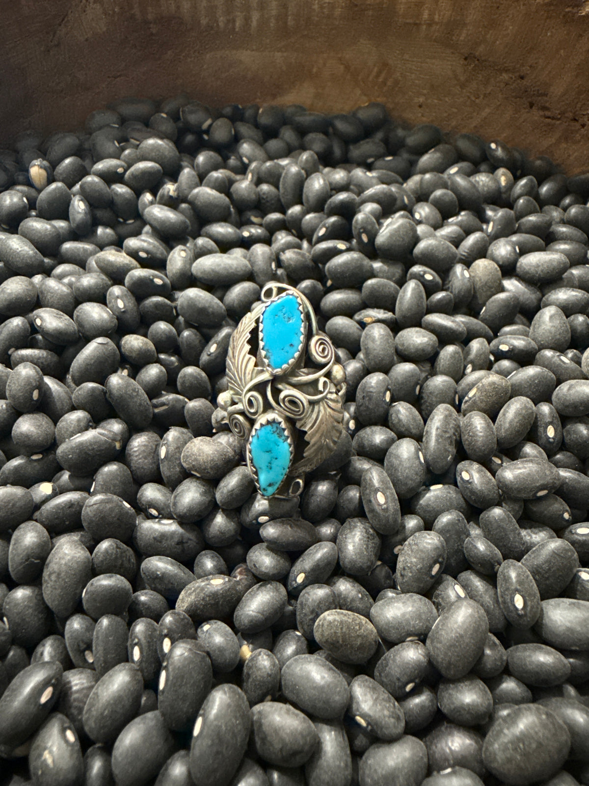 Size 8 Vintage Navajo Sterling Turquoise Feather Ring