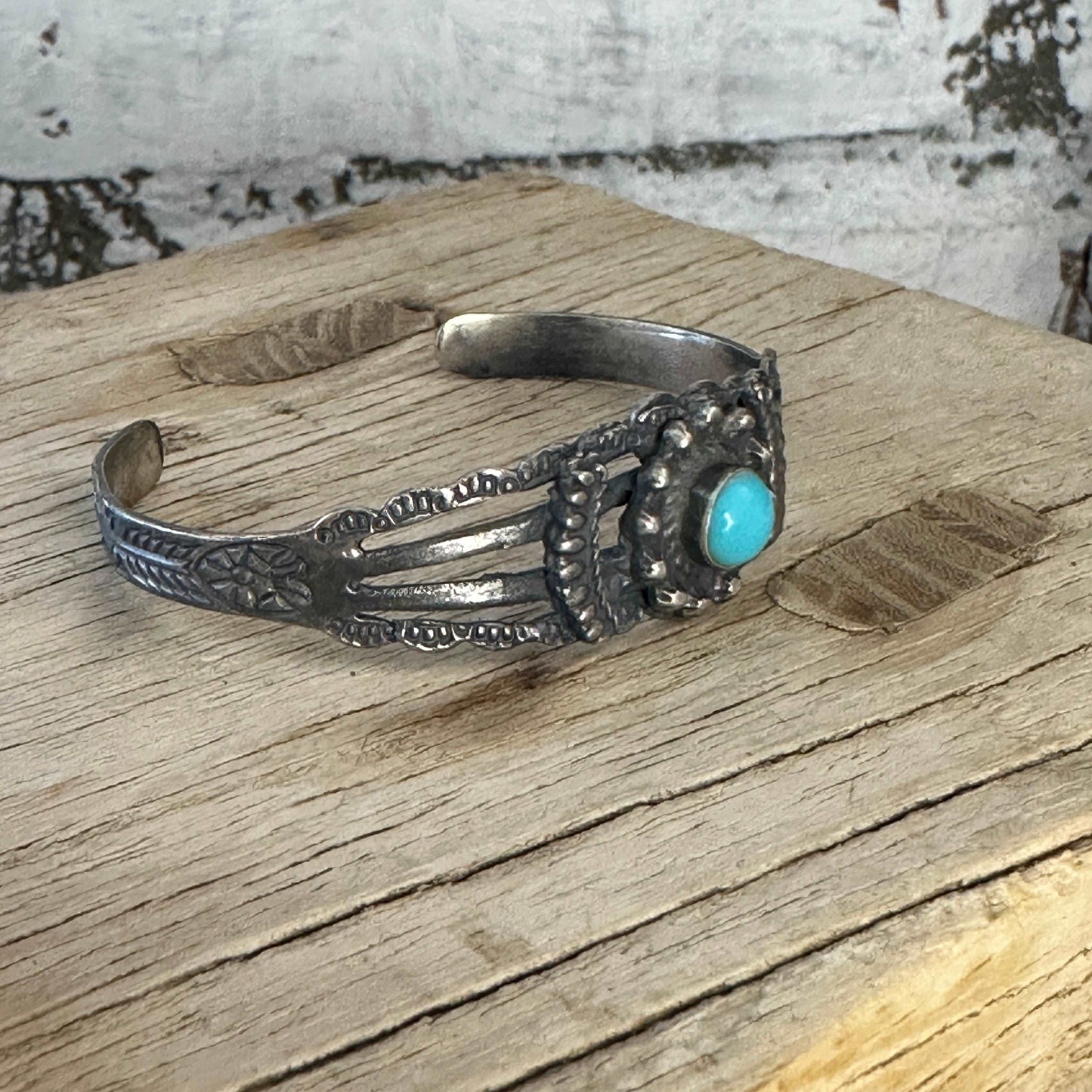 Harvey Era Navajo Sterling Silver Turquoise Cuff Bracelet - High Voltage Ranch