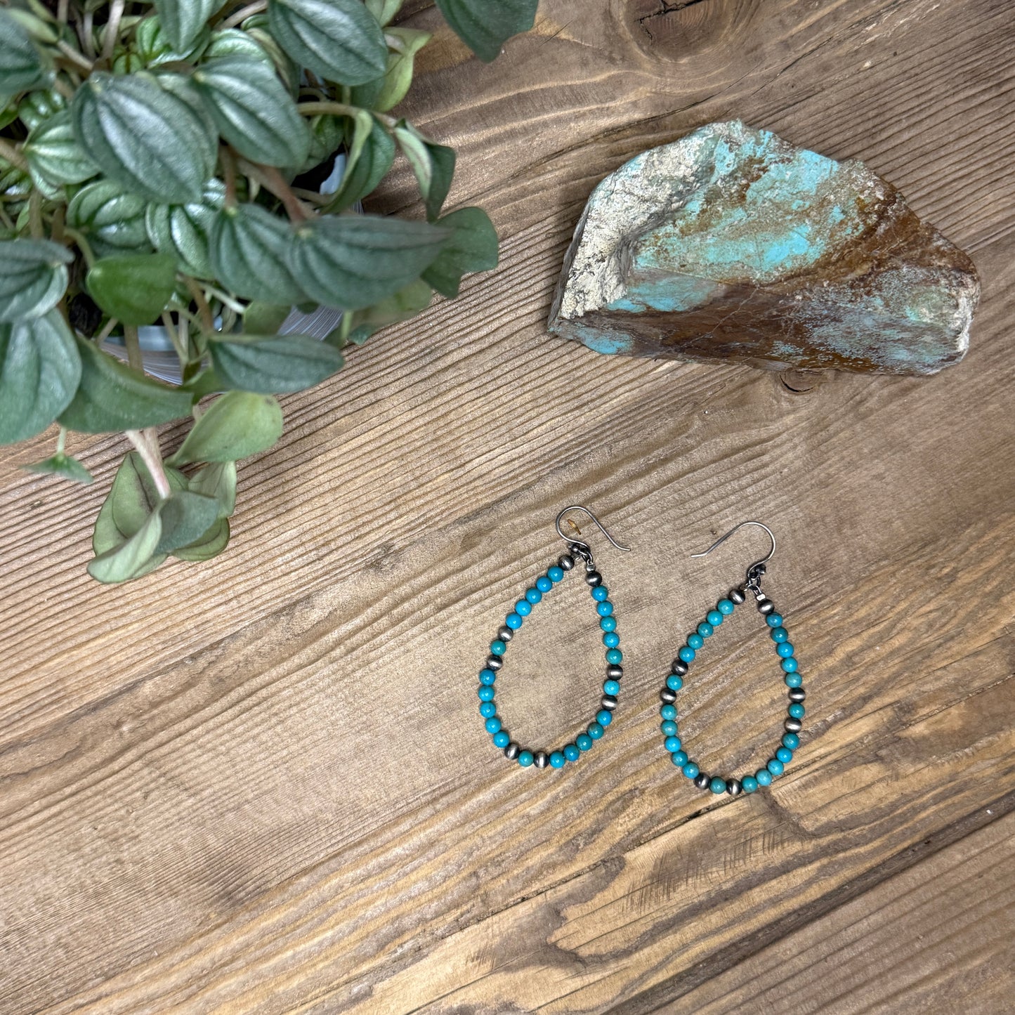 Kingman Turquoise and Sterling Silver Desert Pearl Earrings