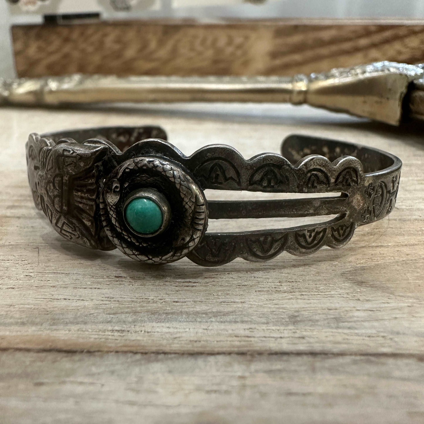 Harvey Era Navajo Sterling Silver Turquoise Cuff Bracelet - High Voltage Ranch