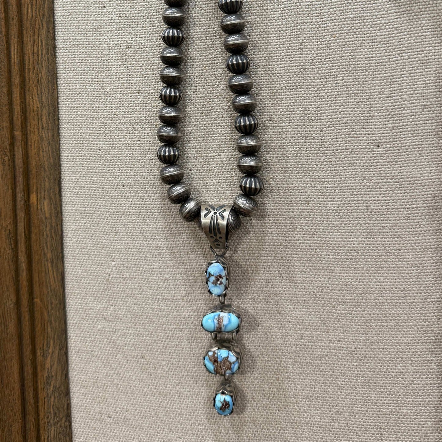 Navajo Sterling Silver Necklace w/ Golden Hills Turquoise Pendant