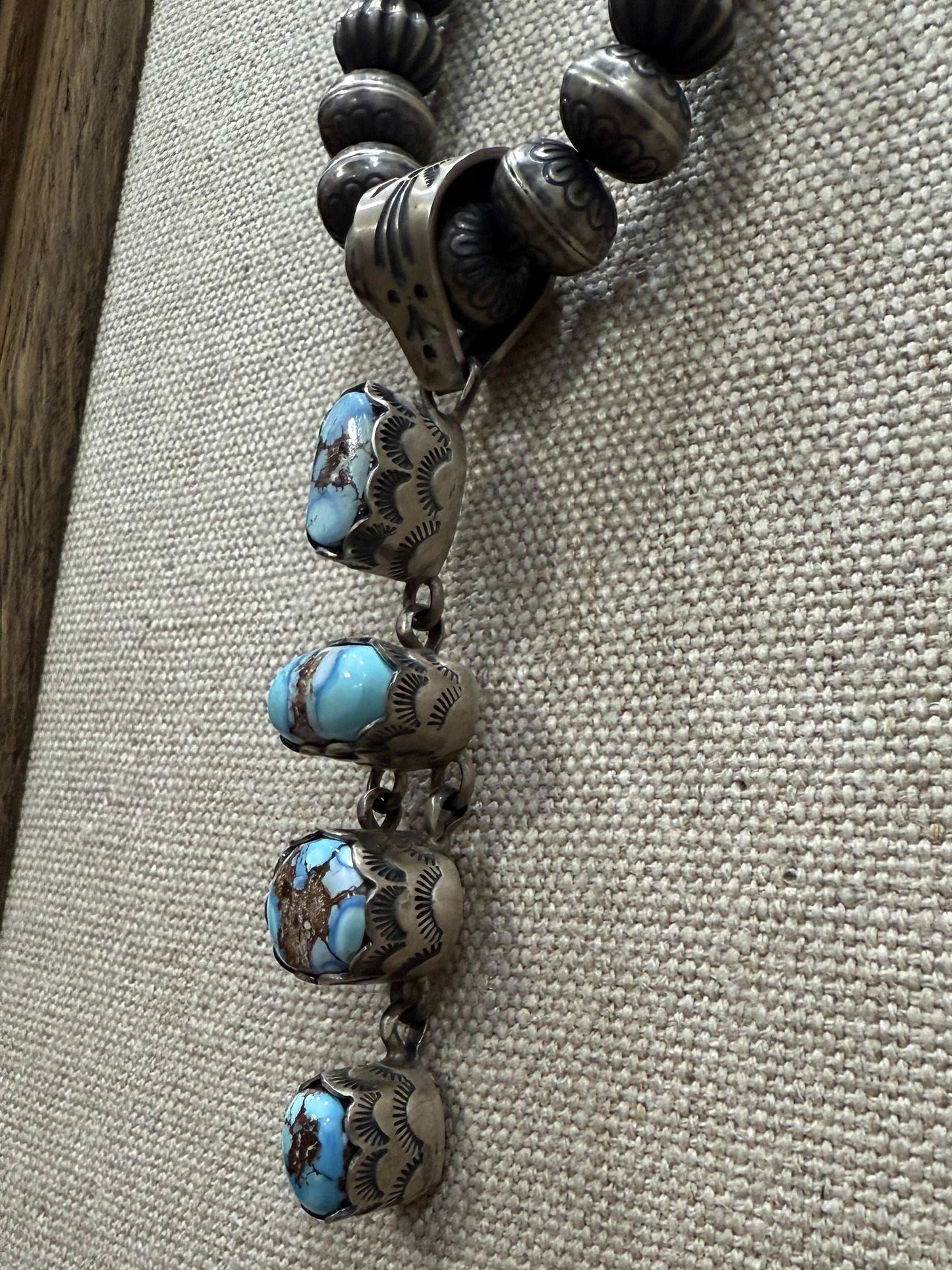 Navajo Sterling Silver Necklace w/ Golden Hills Turquoise Pendant