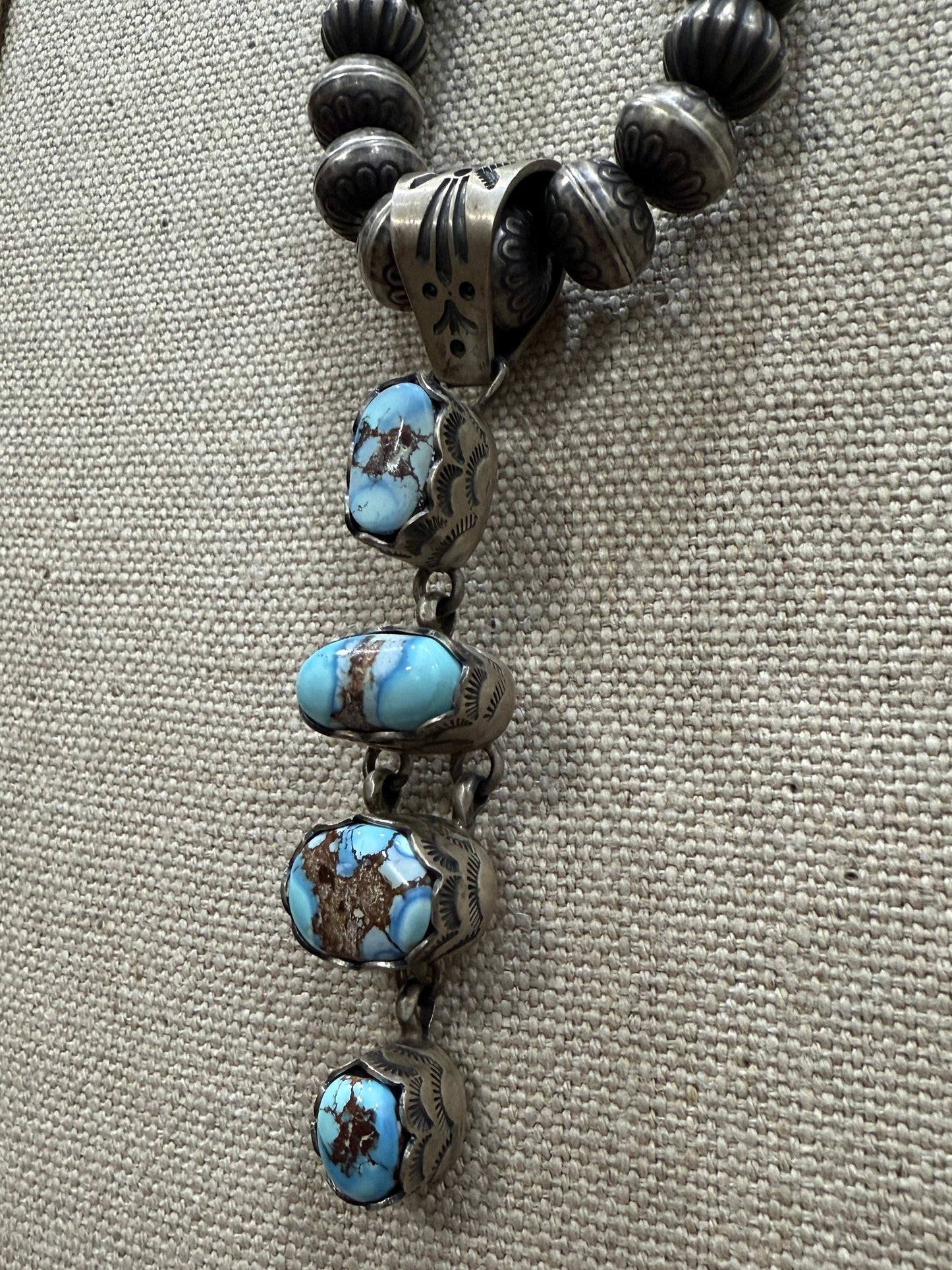 Navajo Sterling Silver Necklace w/ Golden Hills Turquoise Pendant