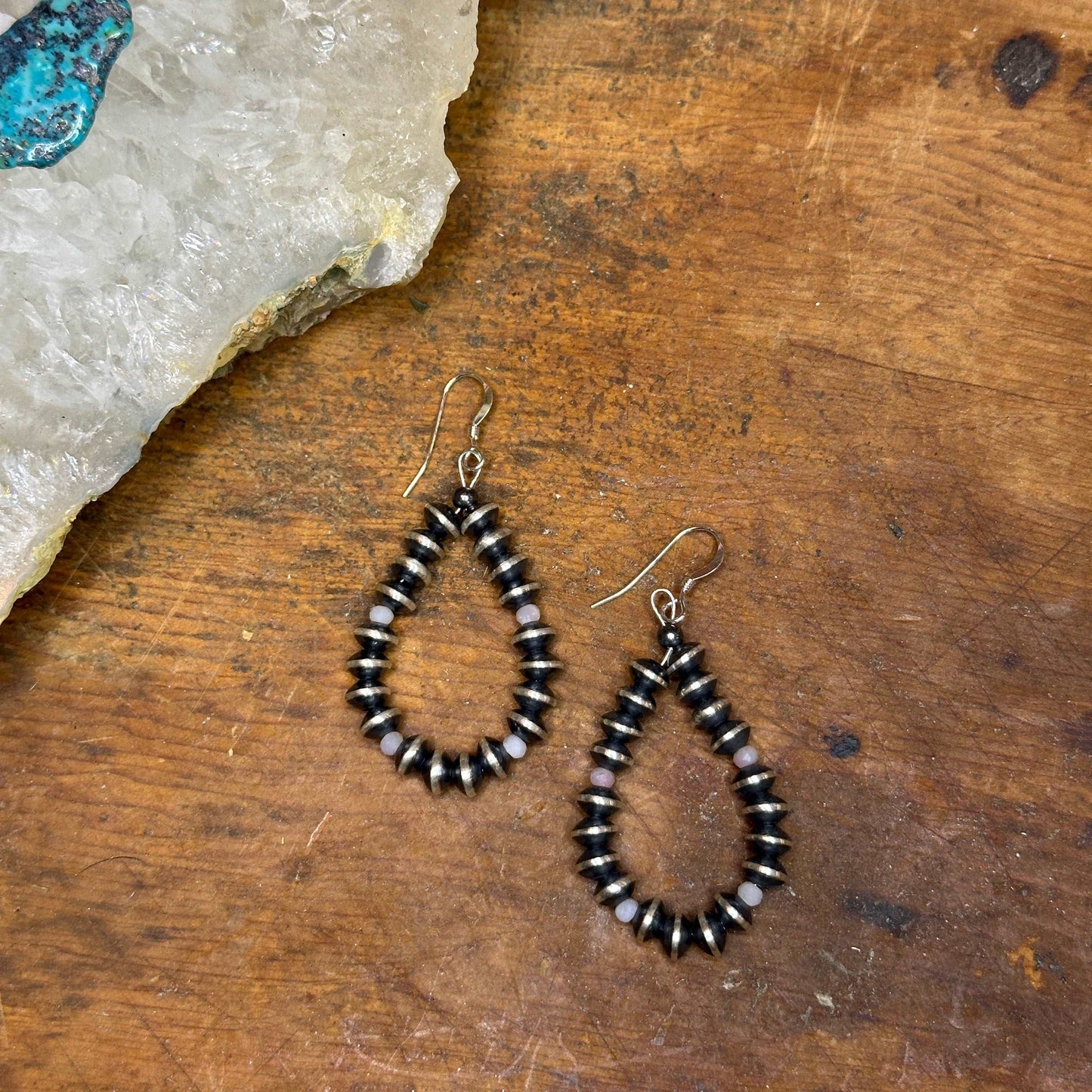 Sterling Silver Navajo Saucer Pearl Beaded Teardrop Earrings