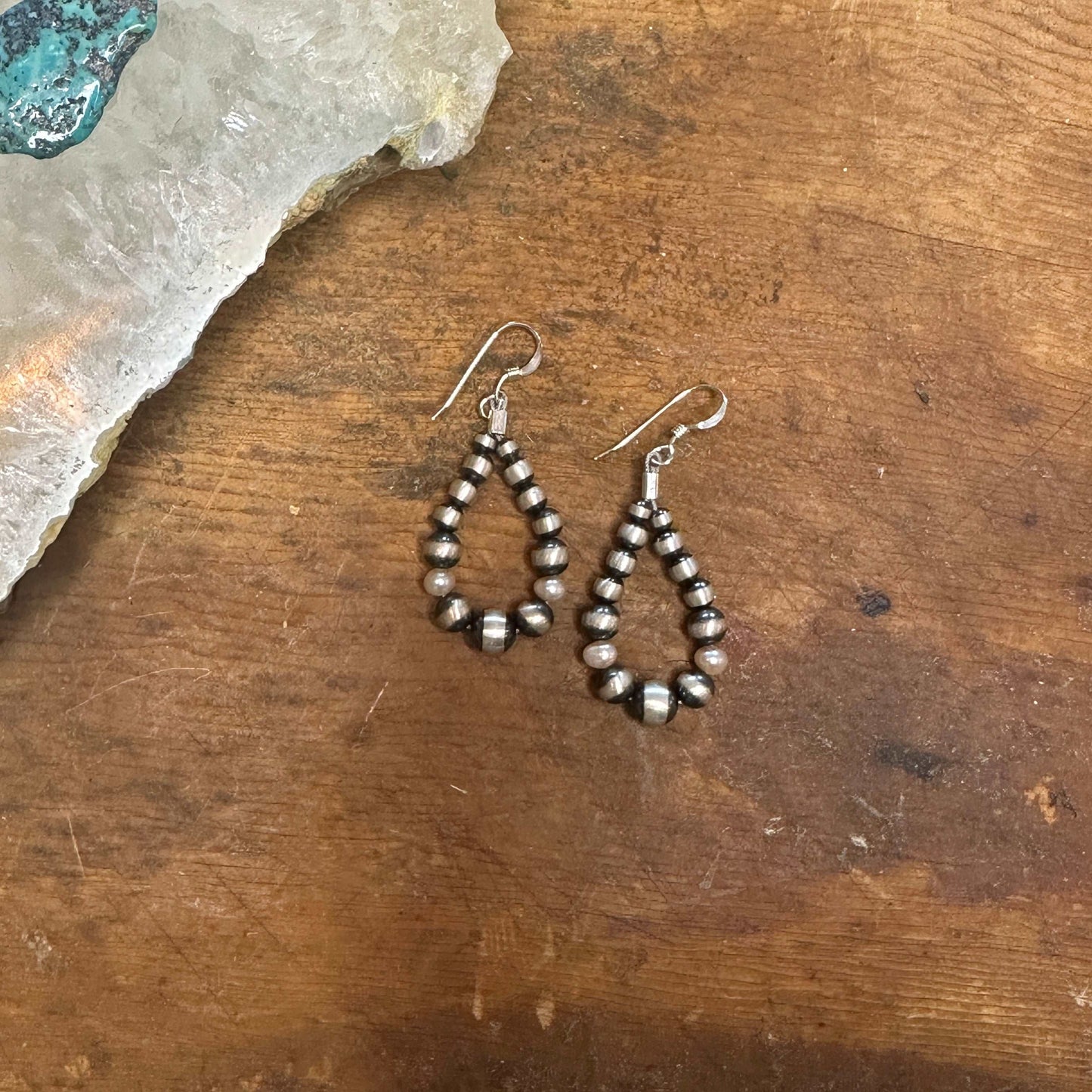 Sterling Silver Navajo Pearl Dangle Hoop Earrings with Pearls