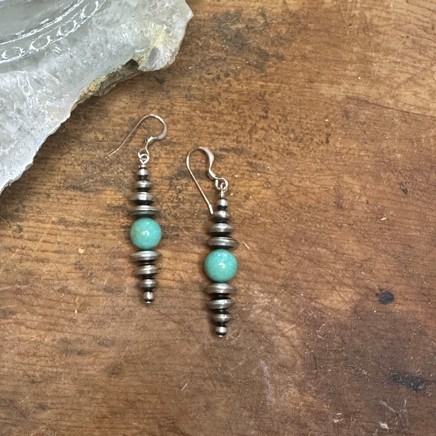 Sterling Silver Saucer Bead Earrings with Turquoise