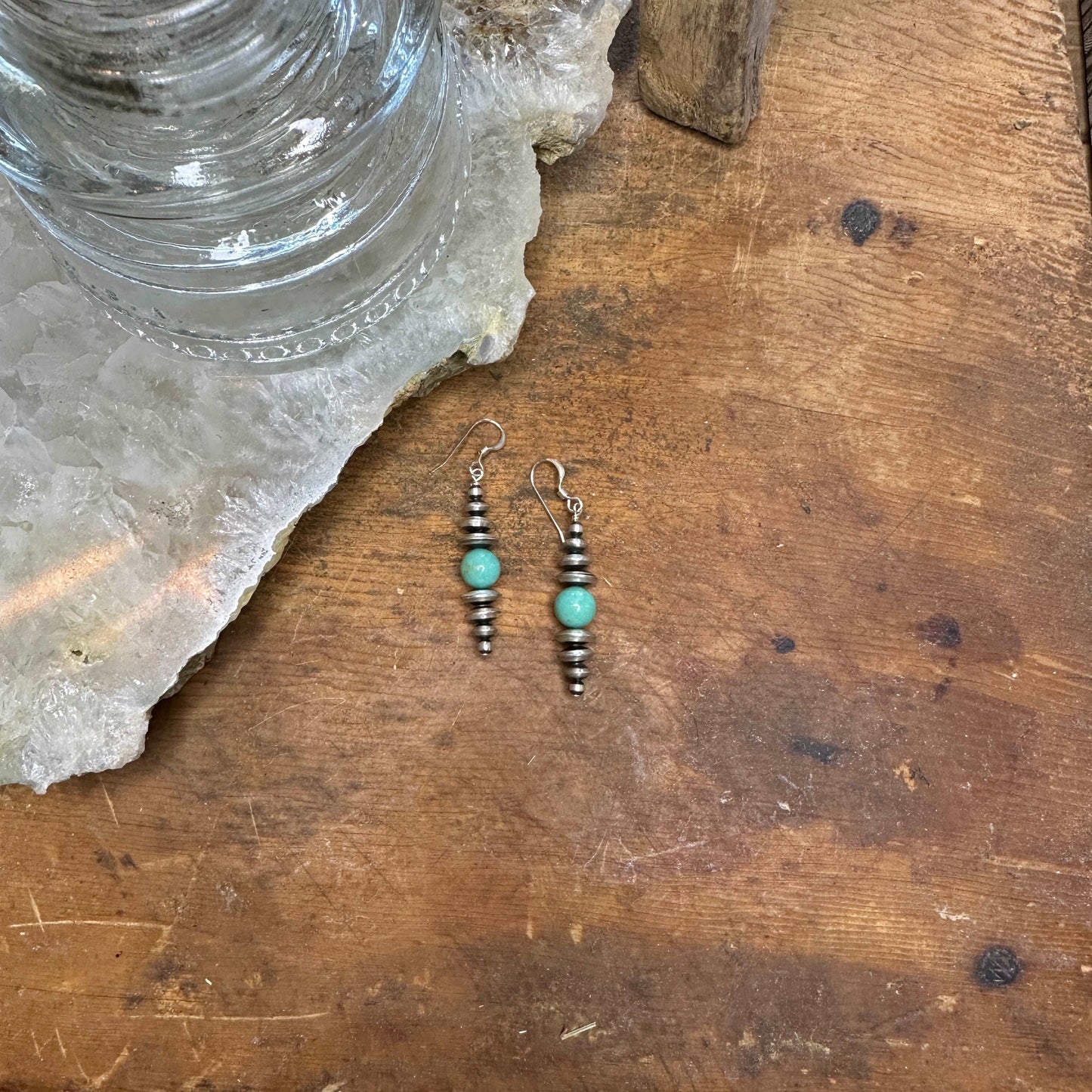 Sterling Silver Saucer Bead Earrings with Turquoise
