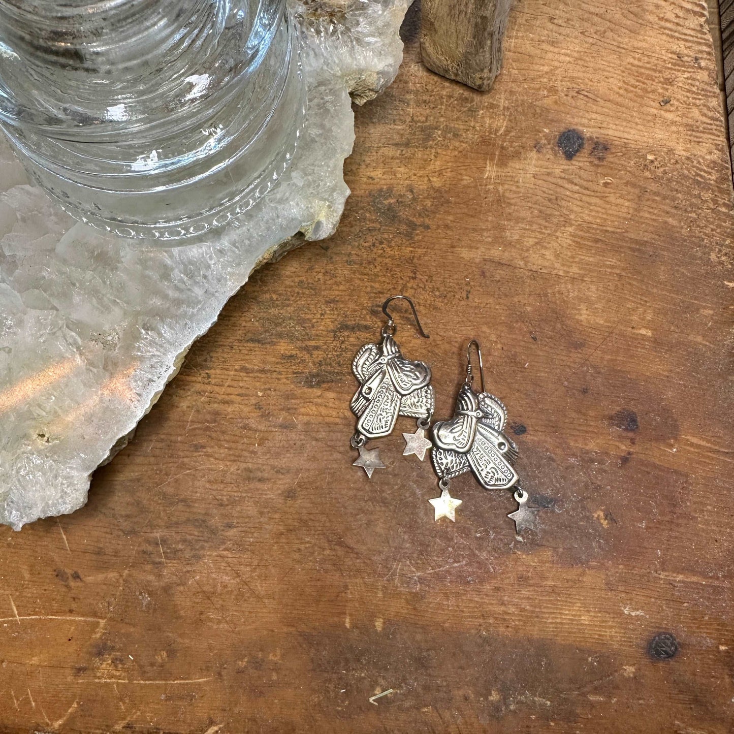 Vintage Sterling Silver Saddle Earrings