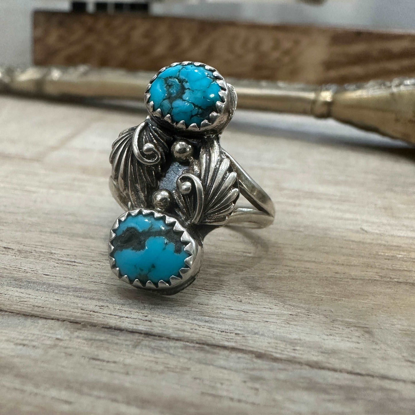 Navajo Sterling Silver Kingman Turquoise Ring - High Voltage Ranch