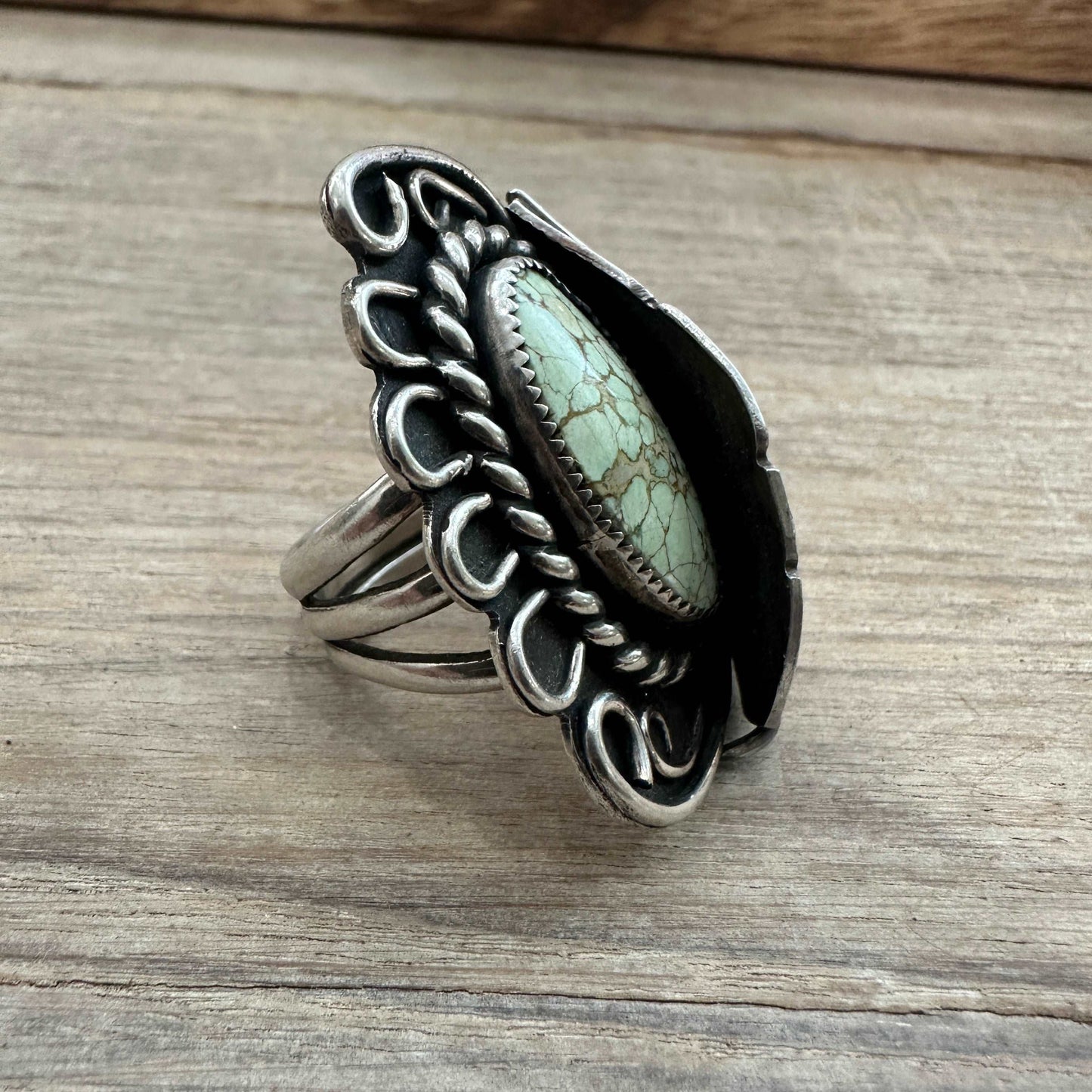 Size 7 Sterling Silver Statement Ring with a Gorgeous Variscite Stone - High Voltage Ranch