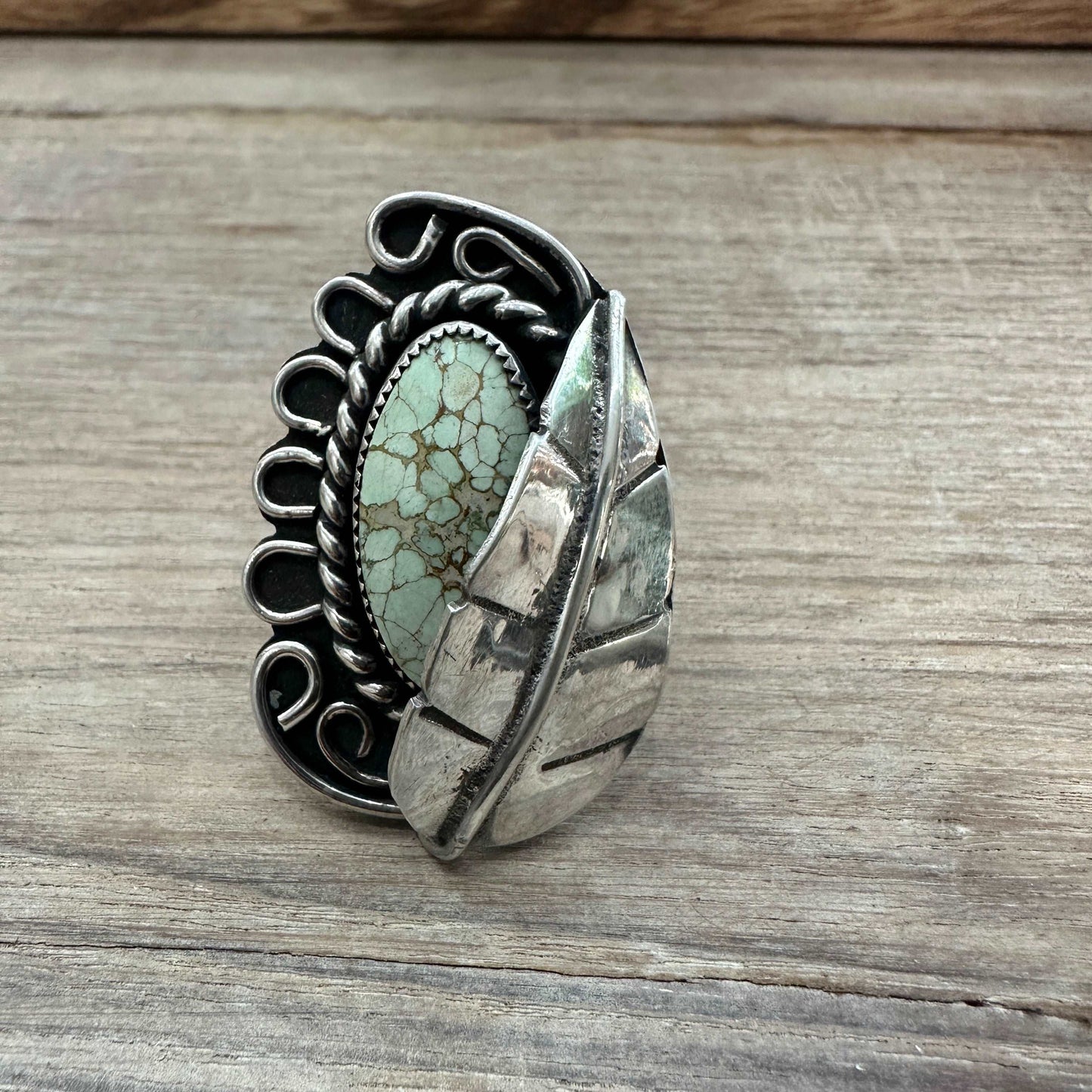 Size 7 Sterling Silver Statement Ring with a Gorgeous Variscite Stone - High Voltage Ranch