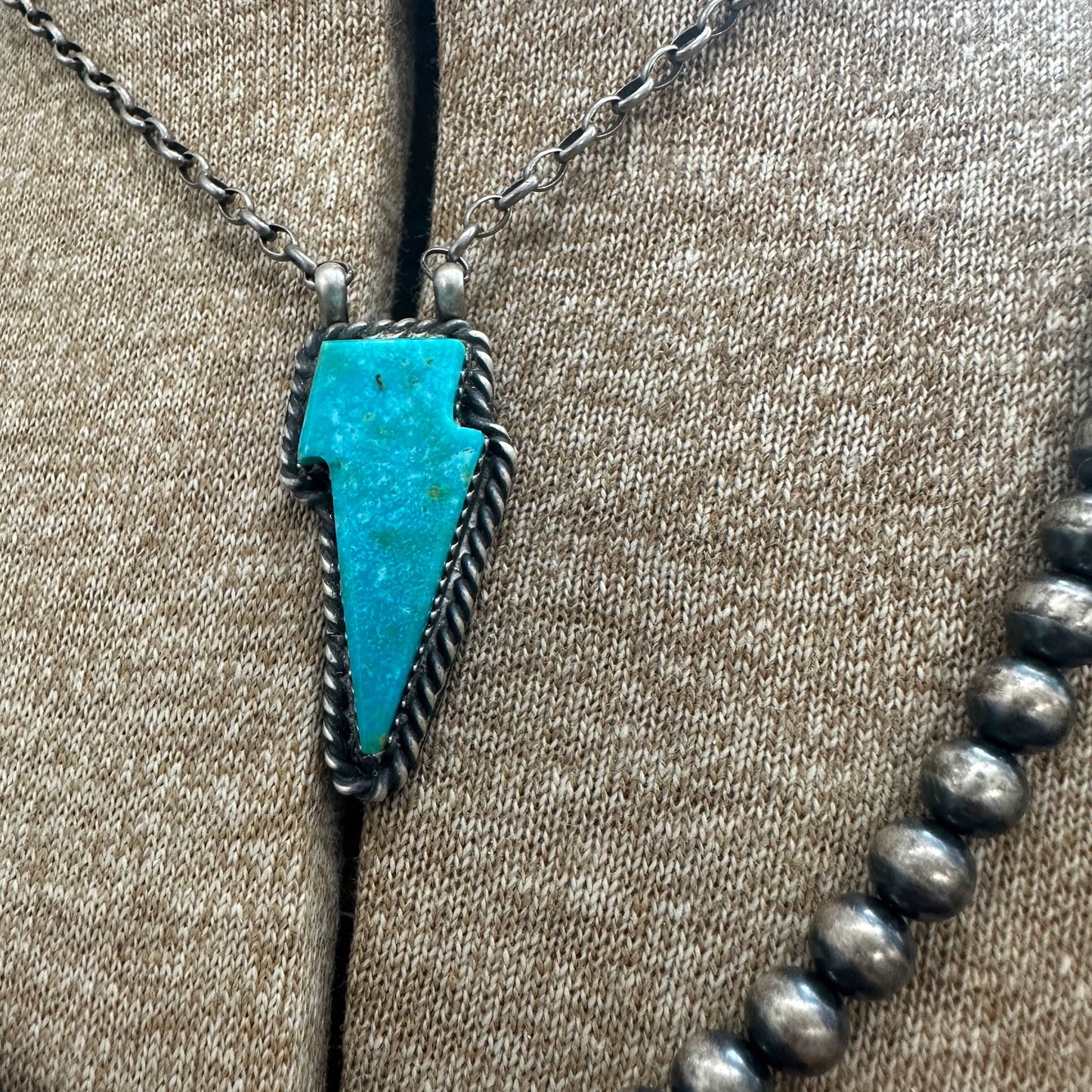 Navajo Sterling Silver Kingman Turquoise Bolt Necklace - High Voltage Ranch