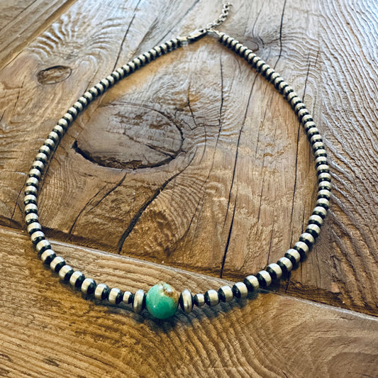 Navajo Sterling Silver Turquoise Bead Necklace