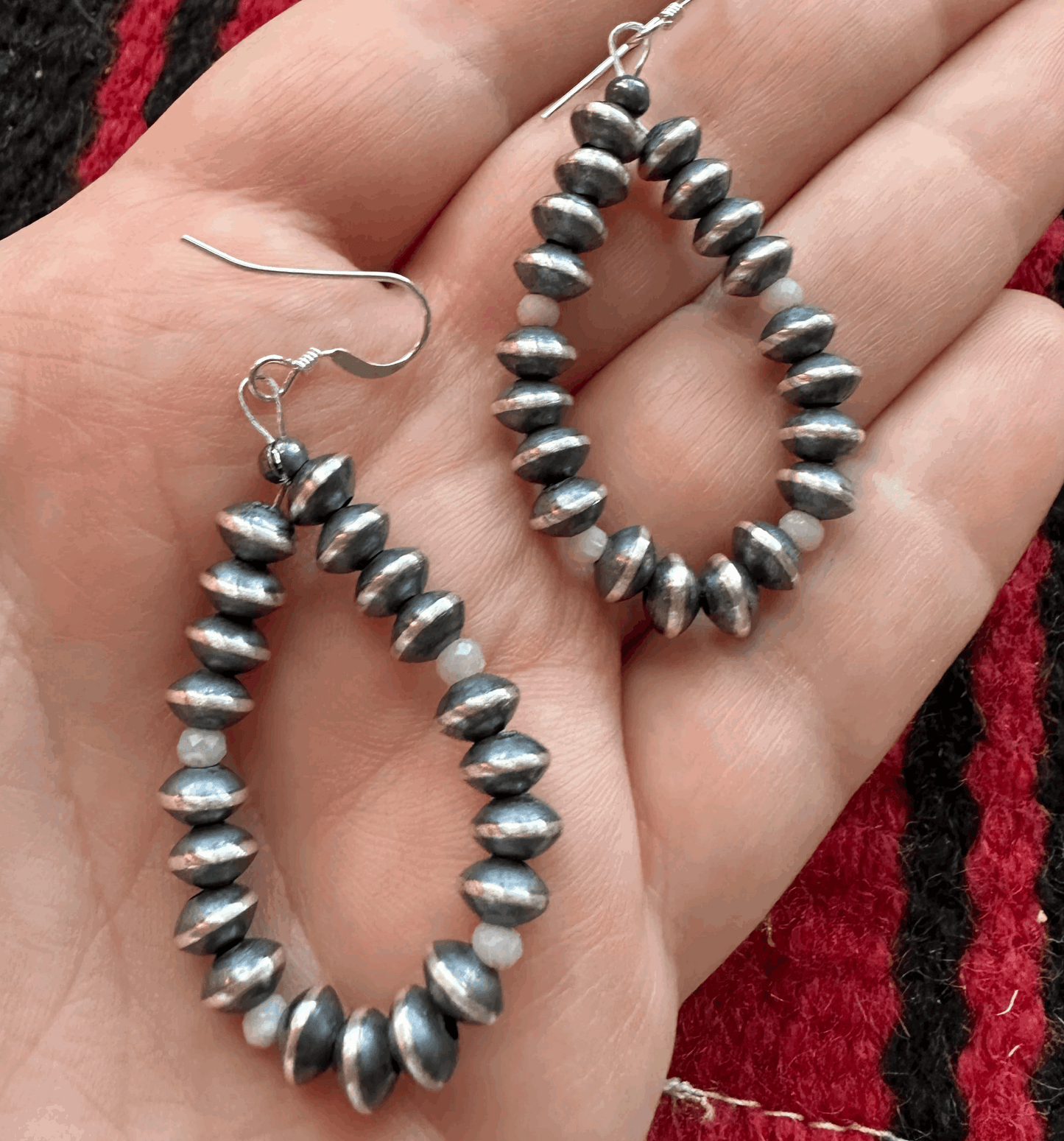 Sterling Silver Navajo Saucer Pearl Beaded Teardrop Earrings