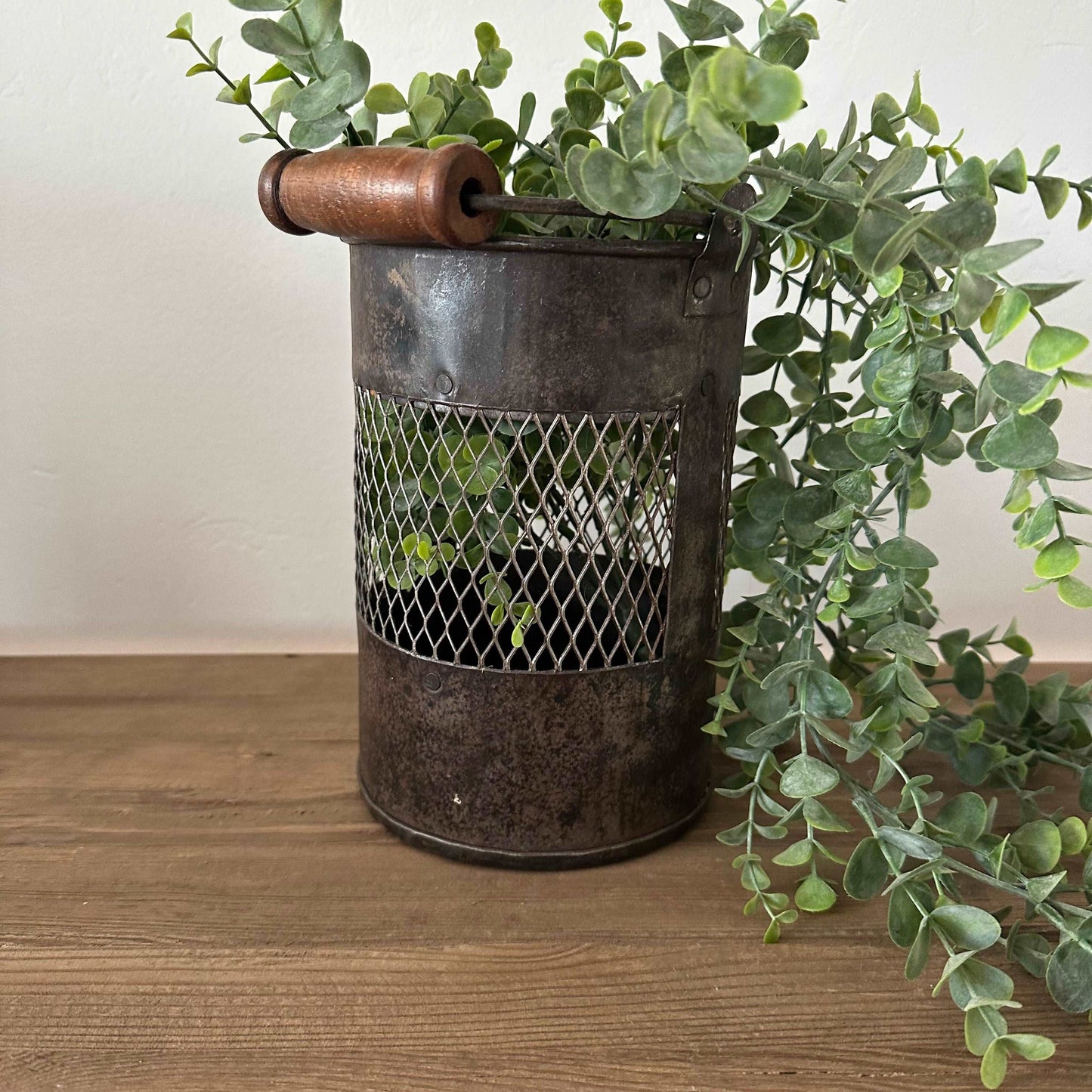 Rustic Metal Bucket with Handle