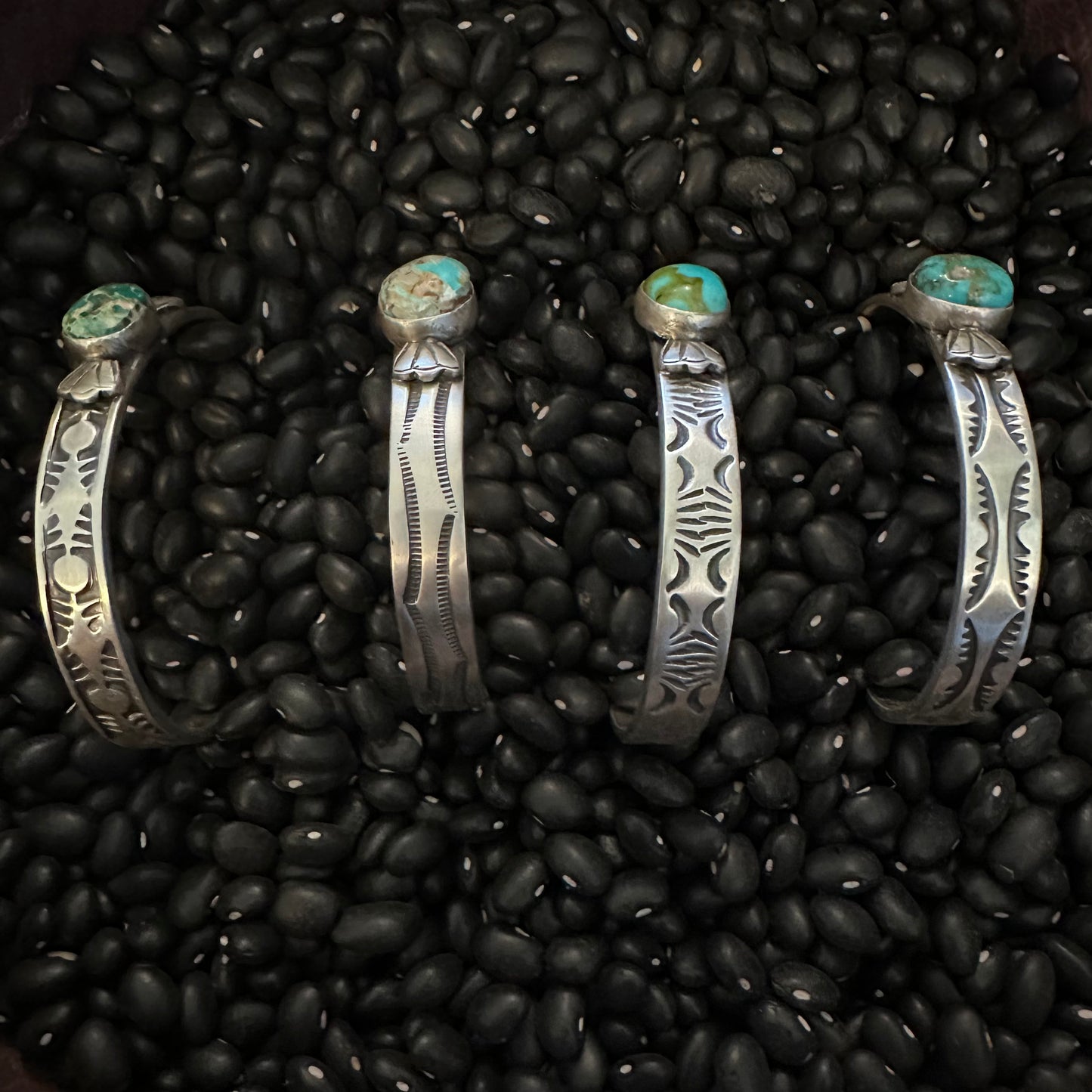 Thick Navajo Hand Stamped Cuff with Kingman Turquoise High Voltage Ranch